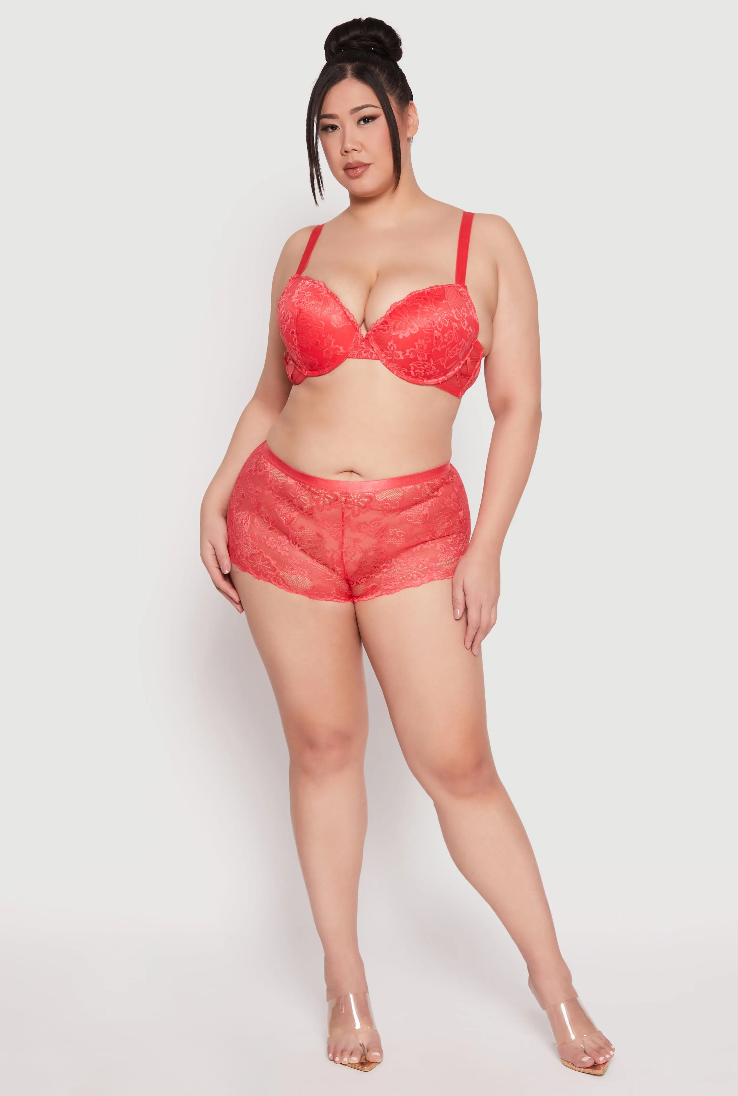 Plus Size Floral Patterned Caged Lace Plunge Bra sold by Rainbow product image thumbnail 3