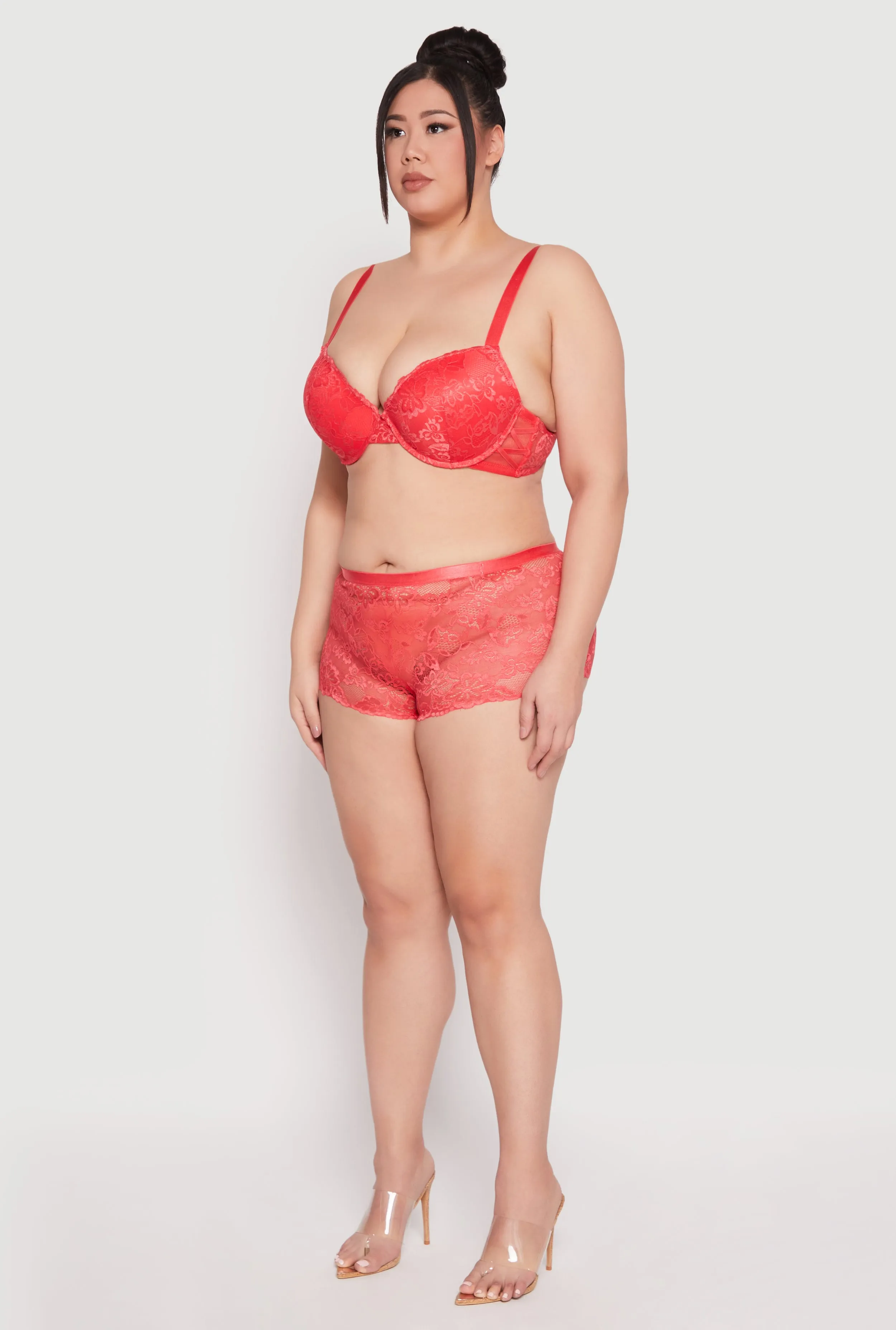 Plus Size Floral Patterned Caged Lace Plunge Bra sold by Rainbow product image thumbnail 5