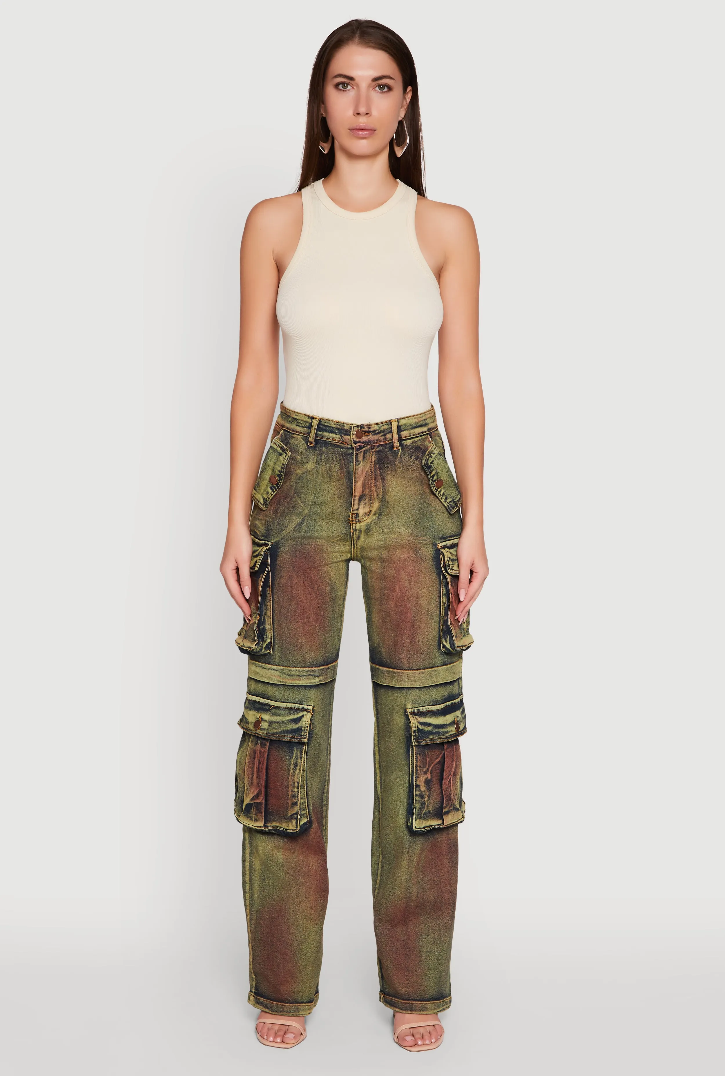 Acid Wash Wide Leg Cargo Jeans sold by Rainbow product image thumbnail 2