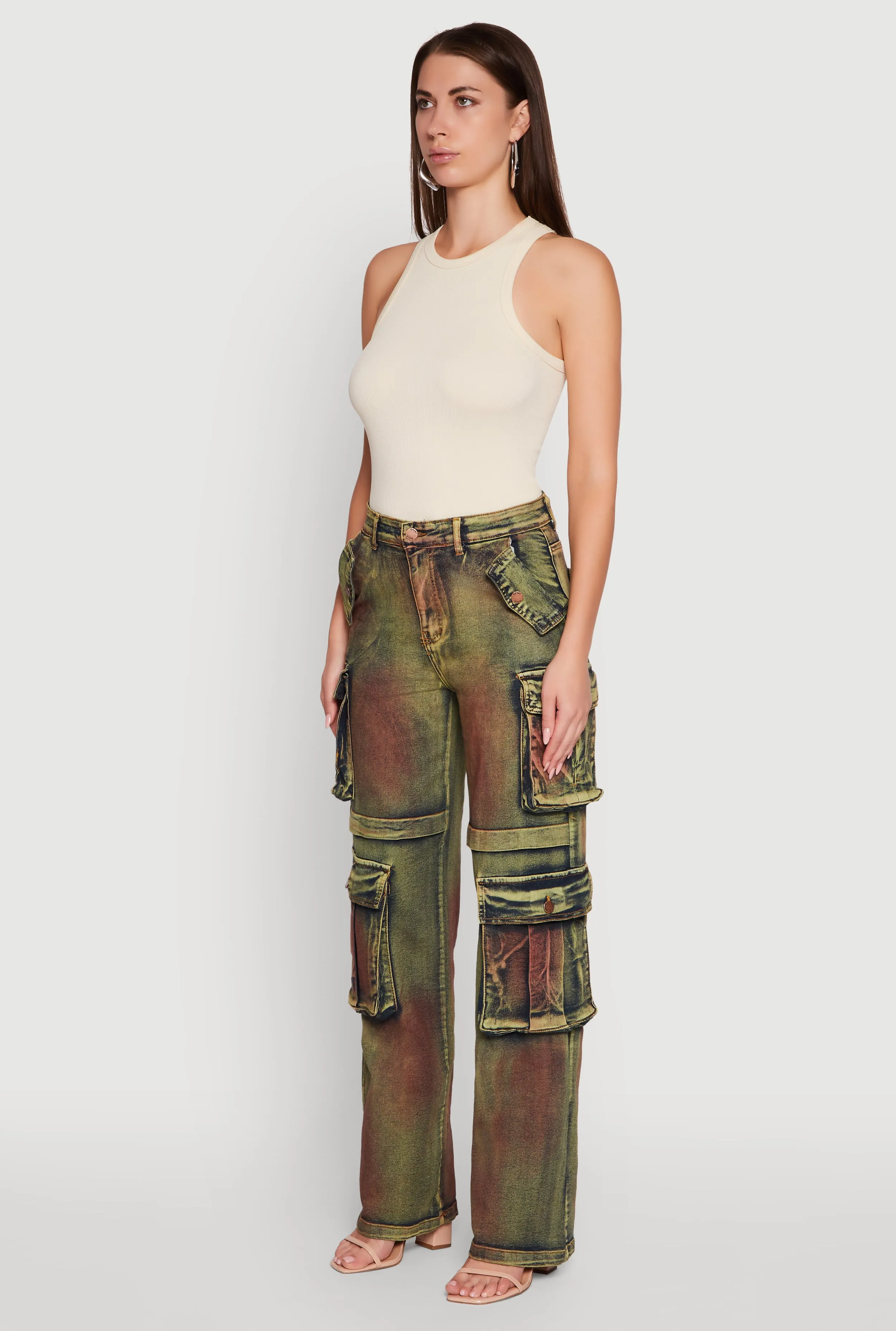 Acid Wash Wide Leg Cargo Jeans sold by Rainbow product image thumbnail 3