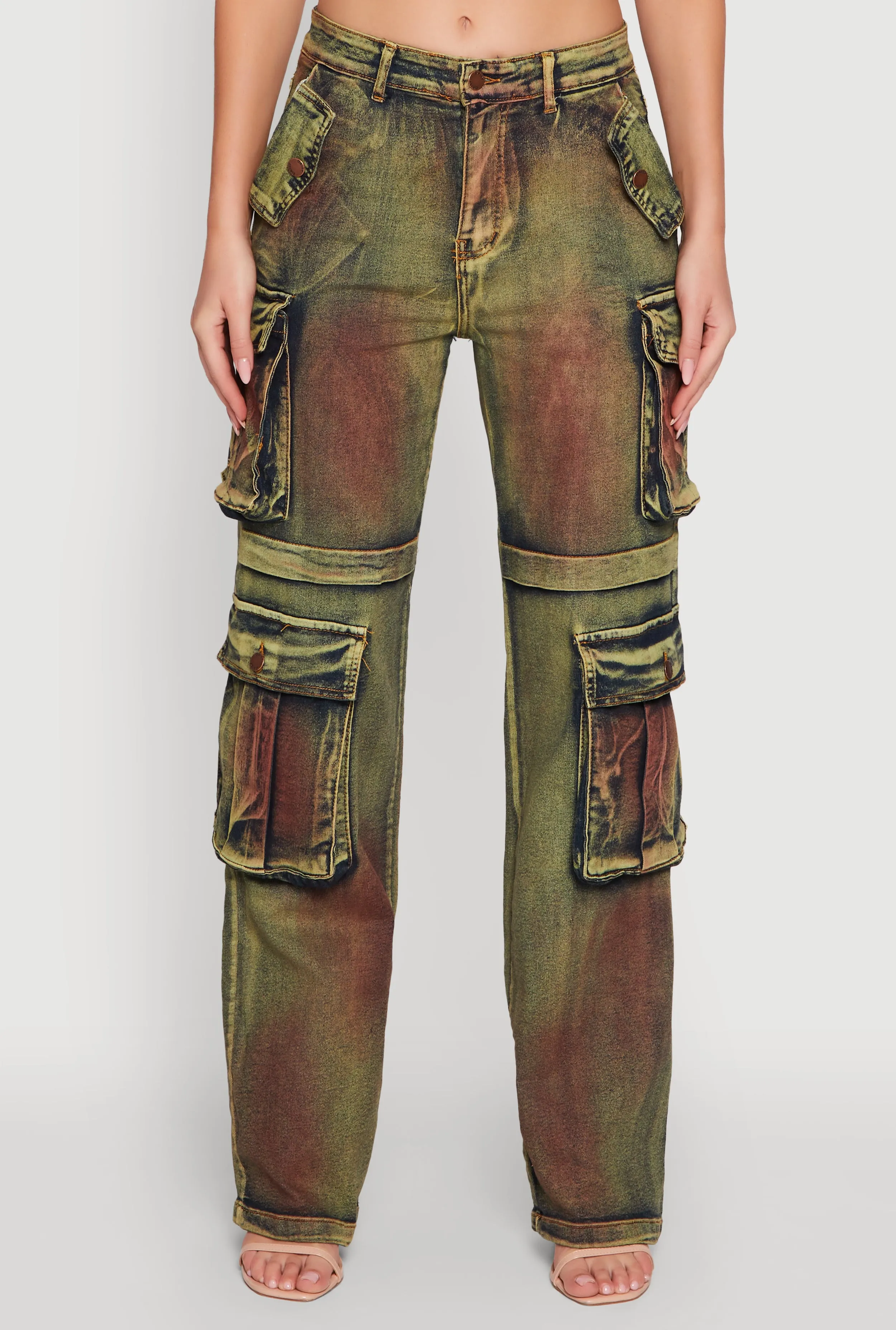 Acid Wash Wide Leg Cargo Jeans sold by Rainbow product image thumbnail 5