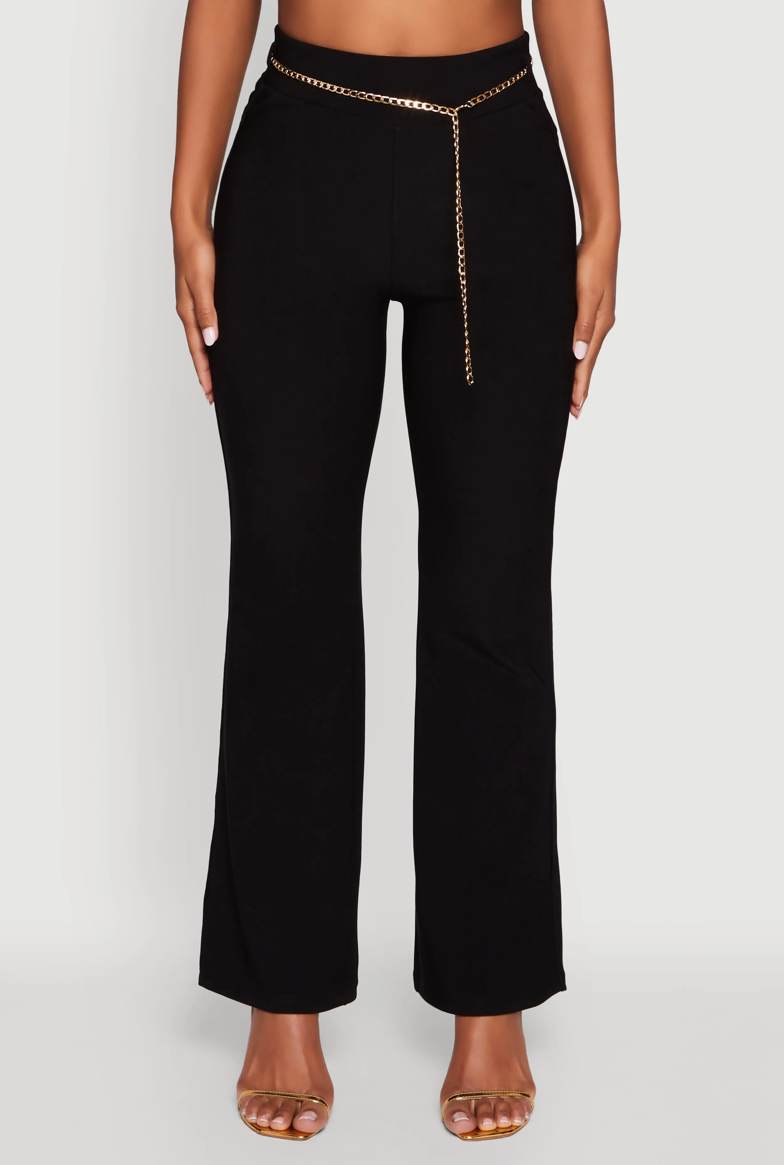 High Waisted Flare Leg Scuba Pants with Metallic Chain Belt sold by Rainbow product image thumbnail 5