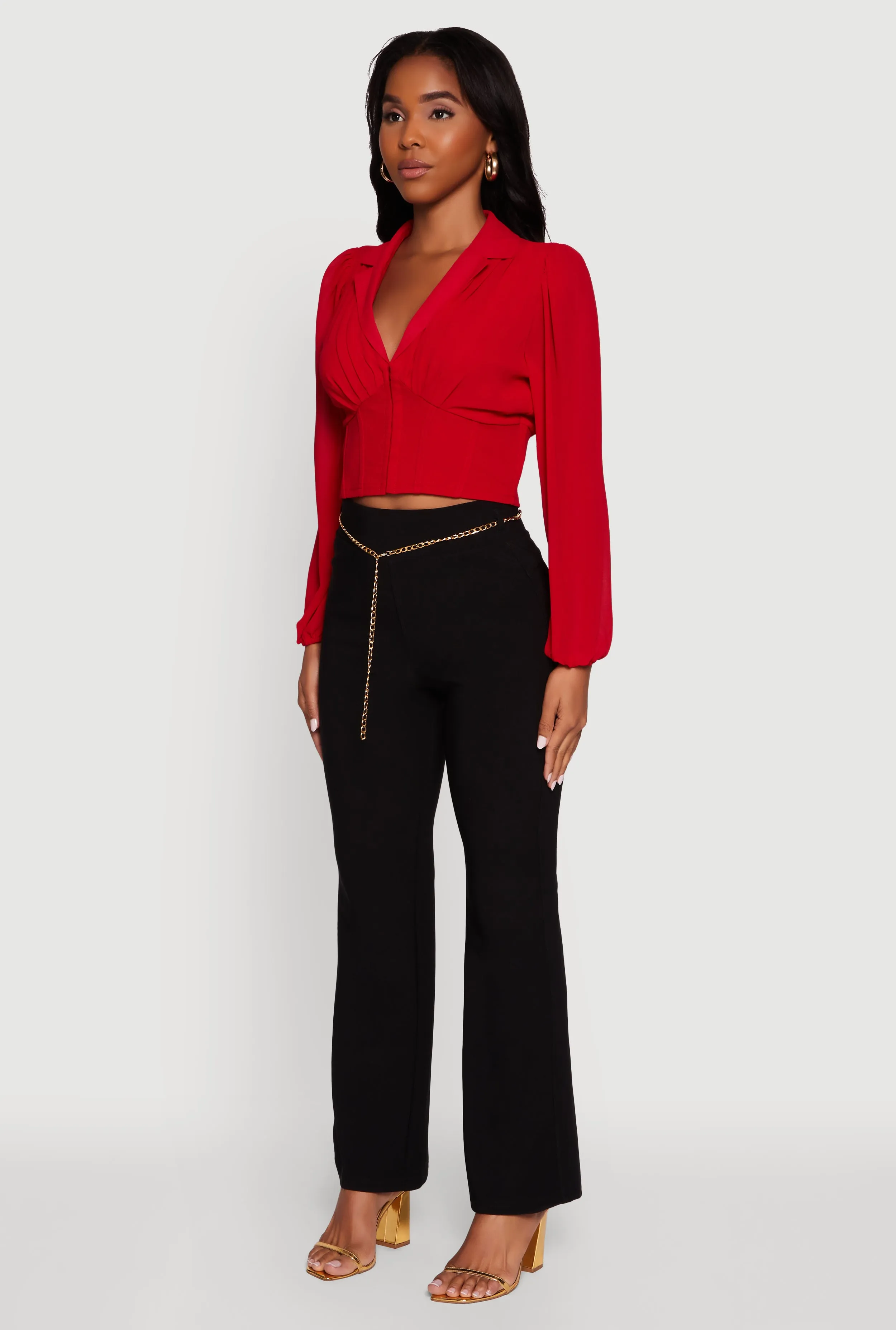 High Waisted Flare Leg Scuba Pants with Metallic Chain Belt sold by Rainbow product image thumbnail 3