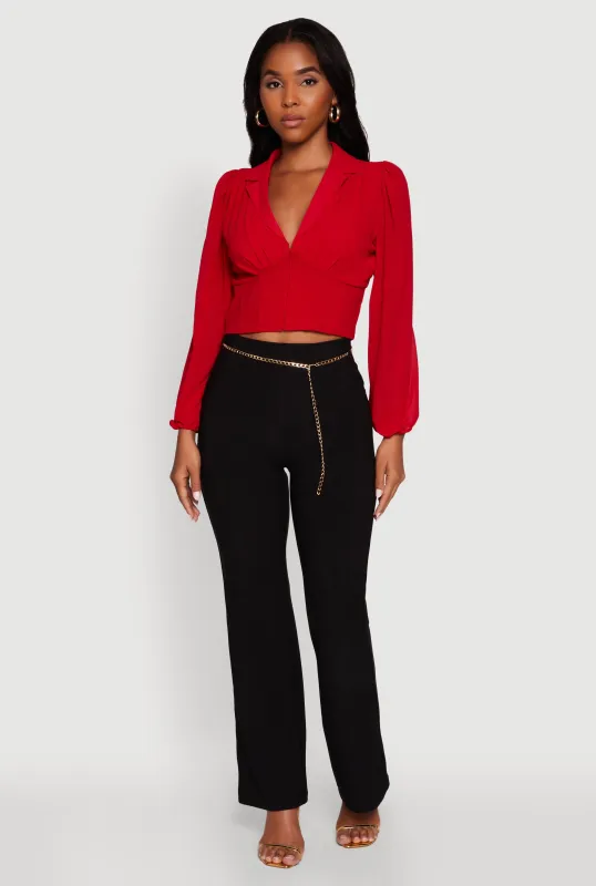 High Waisted Flare Leg Scuba Pants with Metallic Chain Belt sold by Rainbow