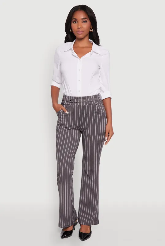 Pinstripe Buckle Detail Mid Rise Dress Pants sold by Rainbow