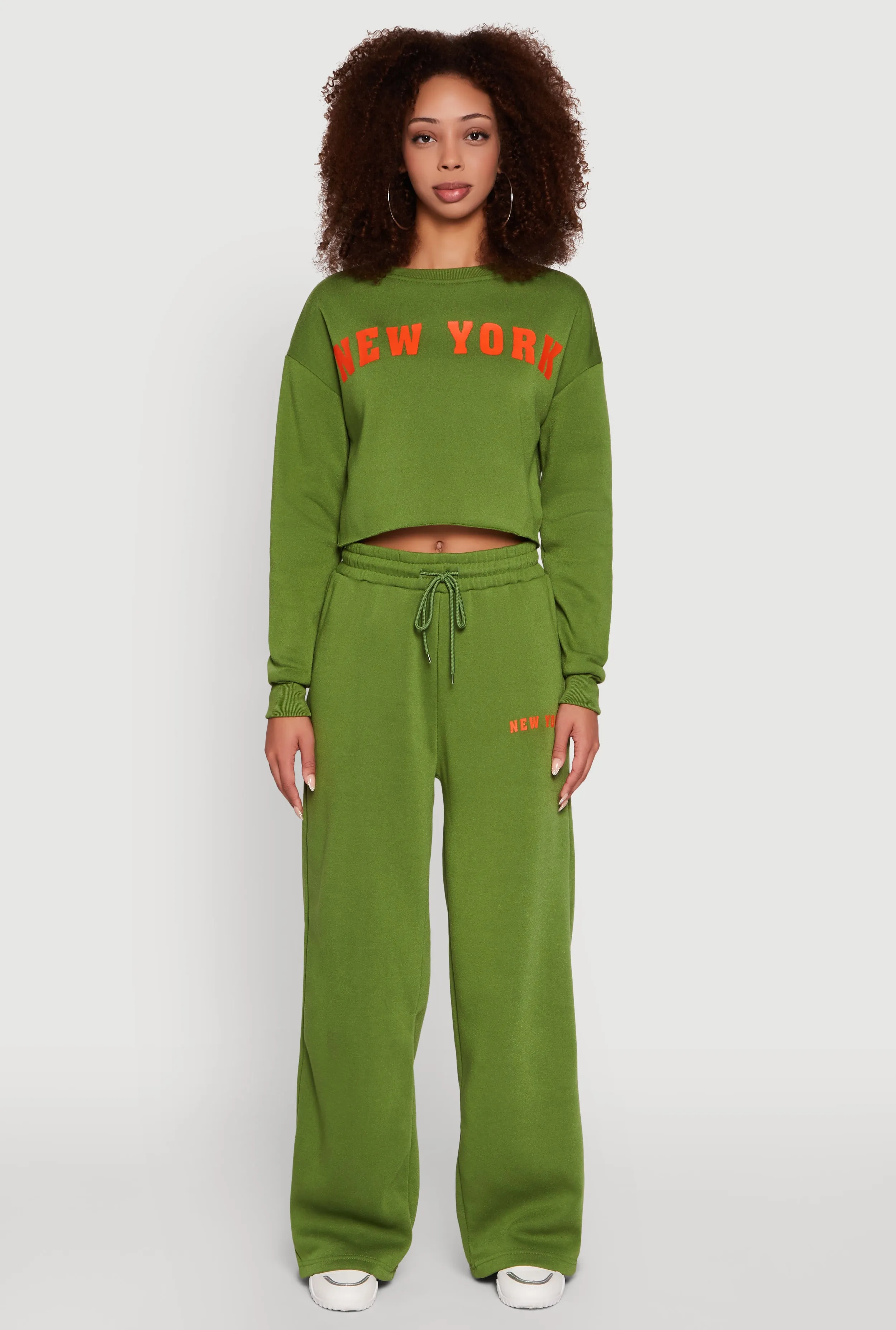 New York Graphic Drawstring Waist Wide Leg Sweatpants sold by Rainbow