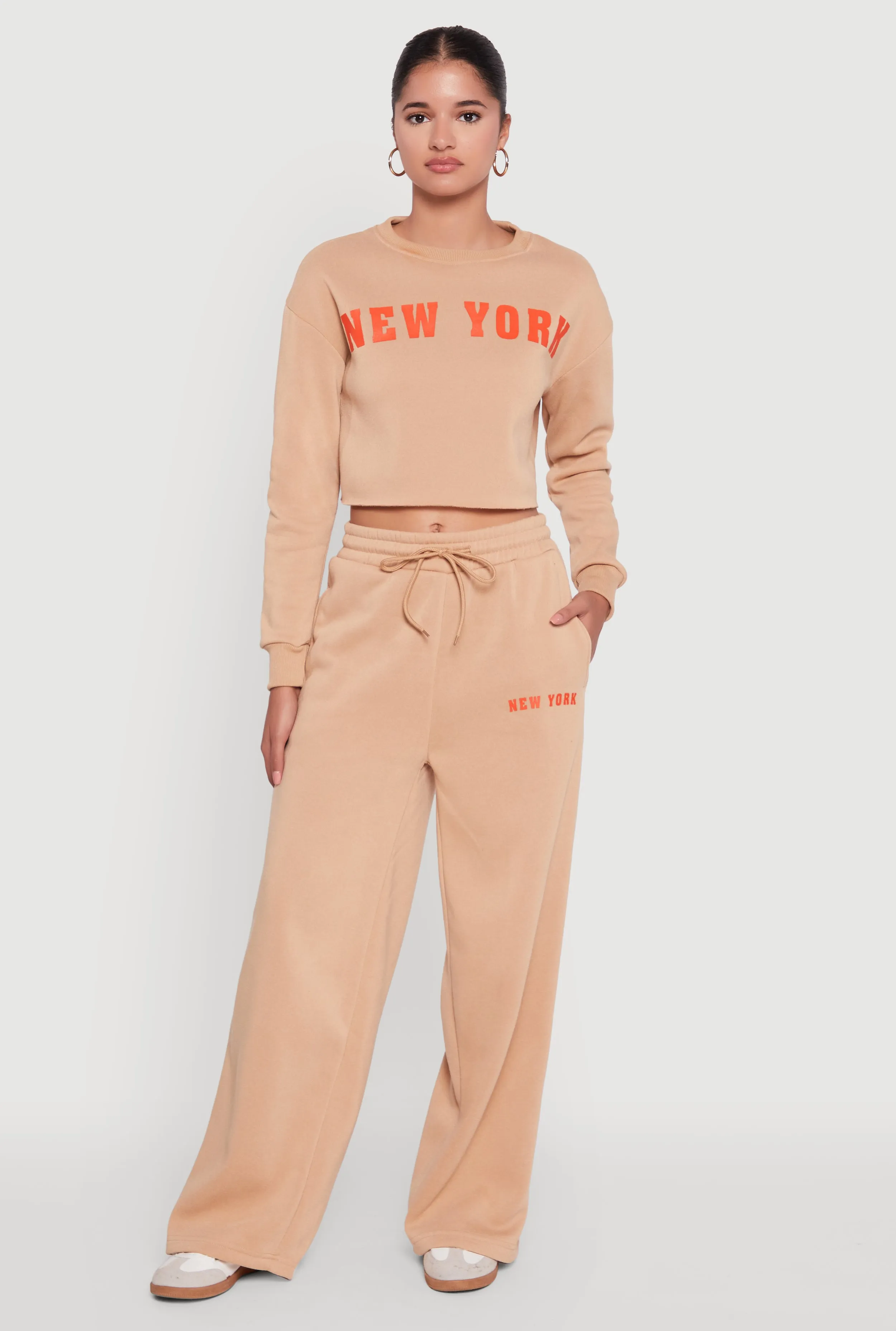 New York Graphic Drawstring Waist Wide Leg Sweatpants sold by Rainbow
