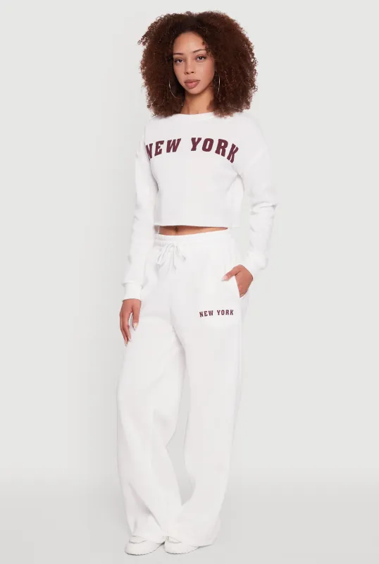 New York Graphic Drawstring Waist Wide Leg Sweatpants sold by Rainbow