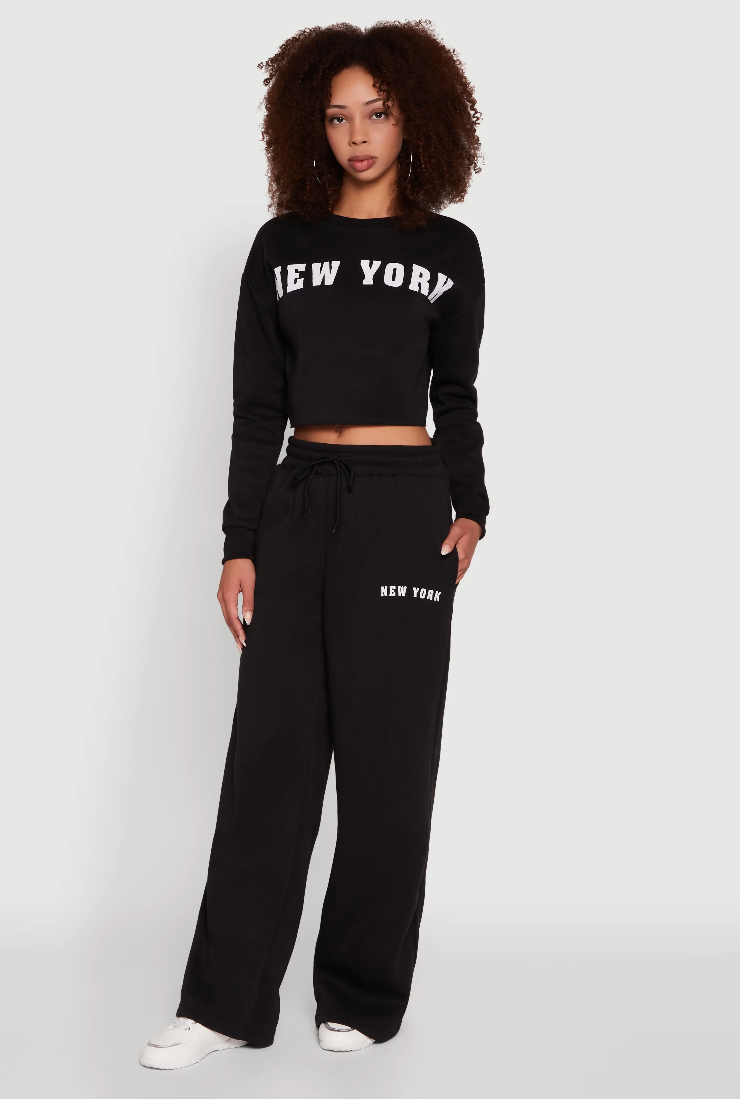 New York Graphic Drawstring Waist Wide Leg Sweatpants sold by Rainbow