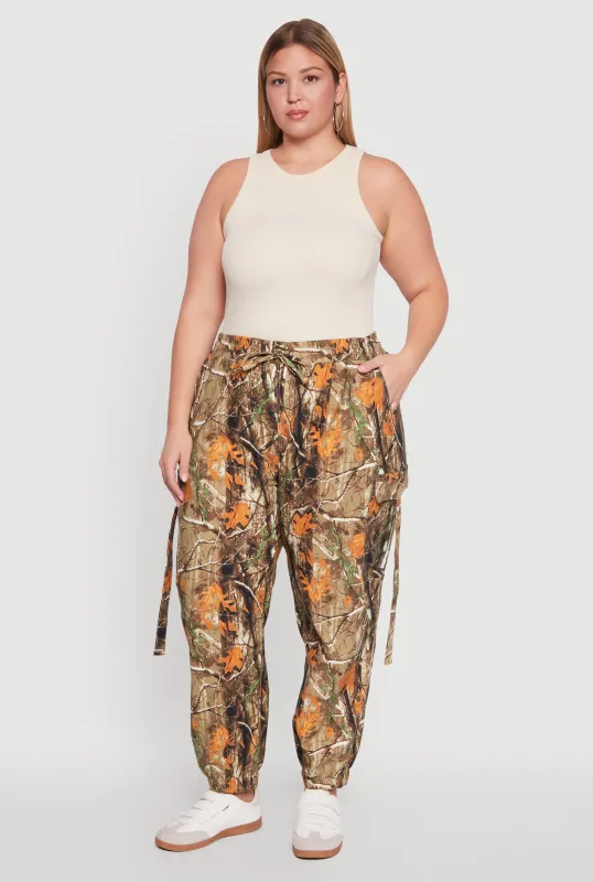 Plus Size Forest Camo Drawstring Waist Cargo Joggers sold by Rainbow