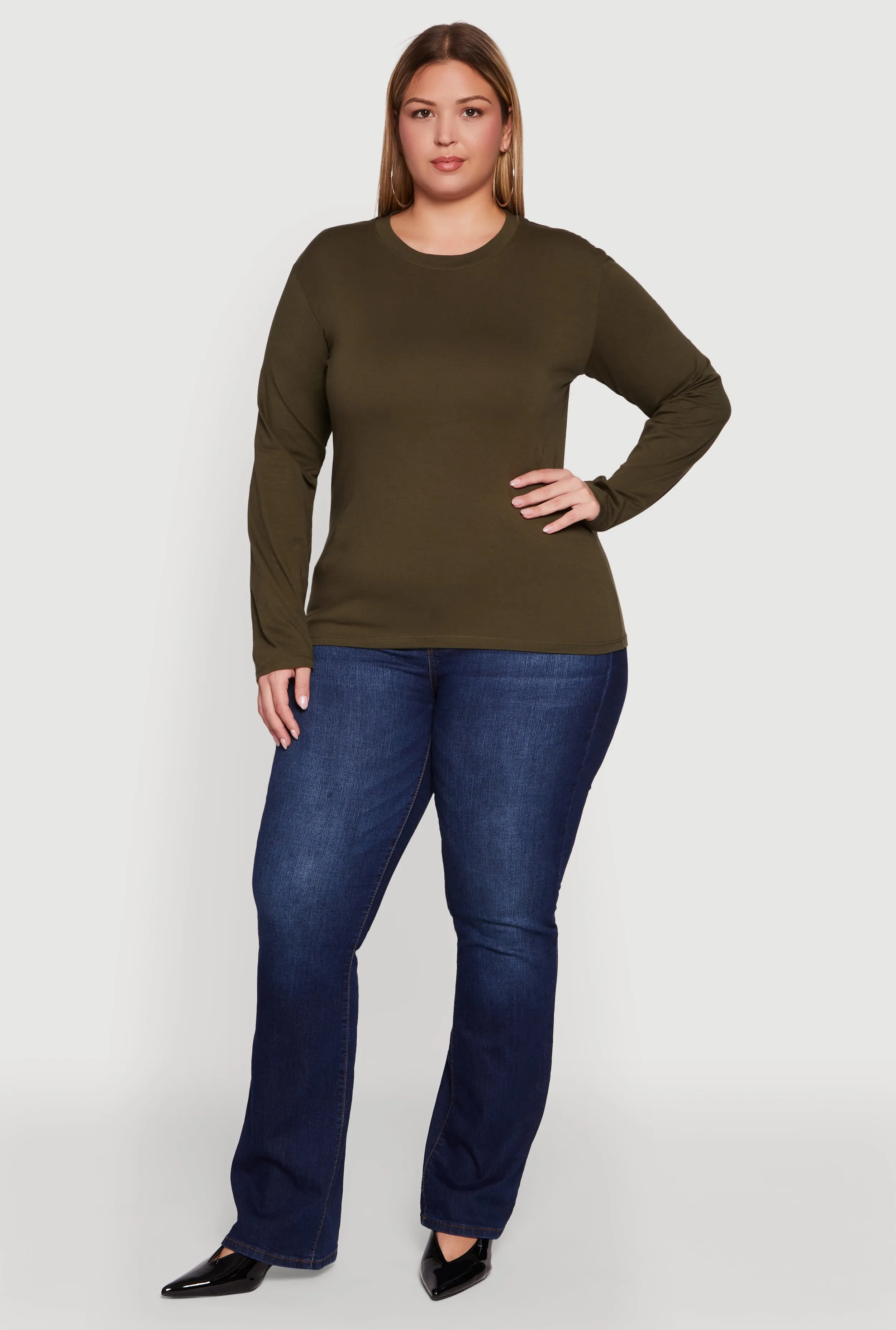 Plus Size Basic Long Sleeve Crew Neck T-Shirt sold by Rainbow