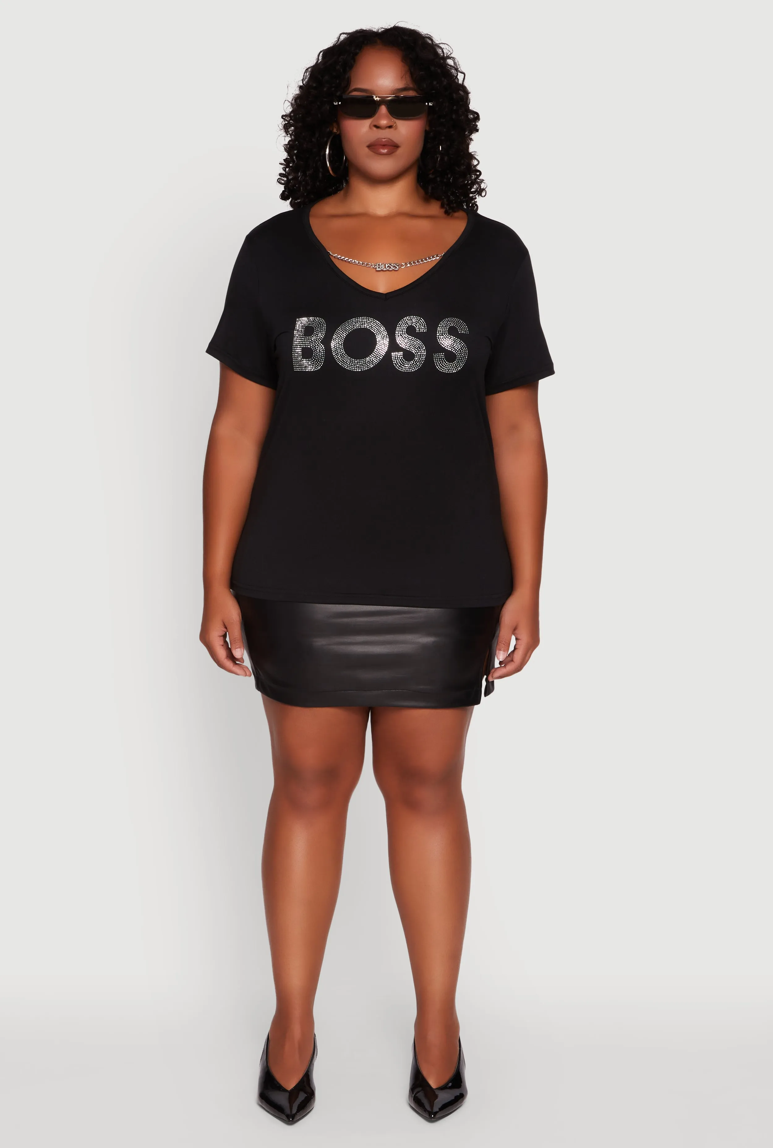 Plus Size Chain Detail Rhinestone Boss Top sold by Rainbow