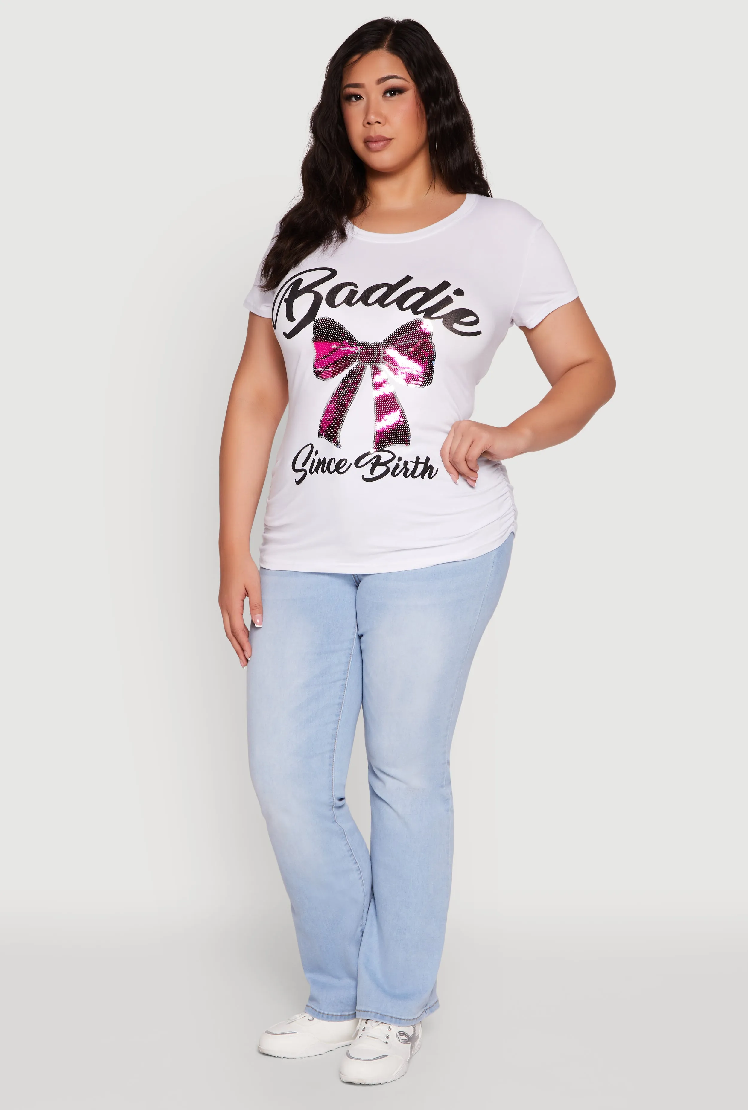 Plus Size Baddie Since Birth Sequin Graphic Tee sold by Rainbow product image thumbnail 2
