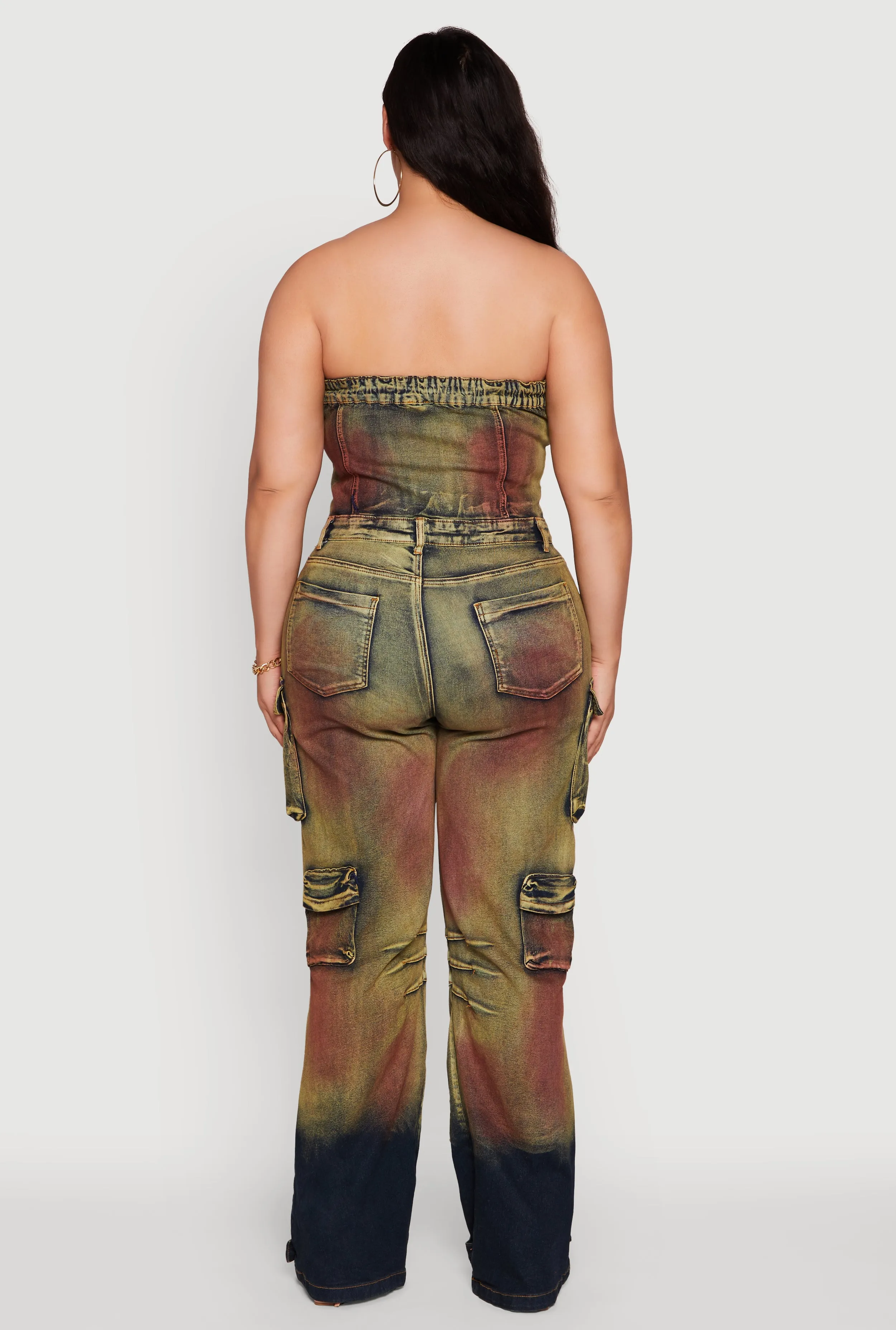 Plus Size Acid Wash Button Front Tube Utility Jumpsuit sold by Rainbow product image thumbnail 5