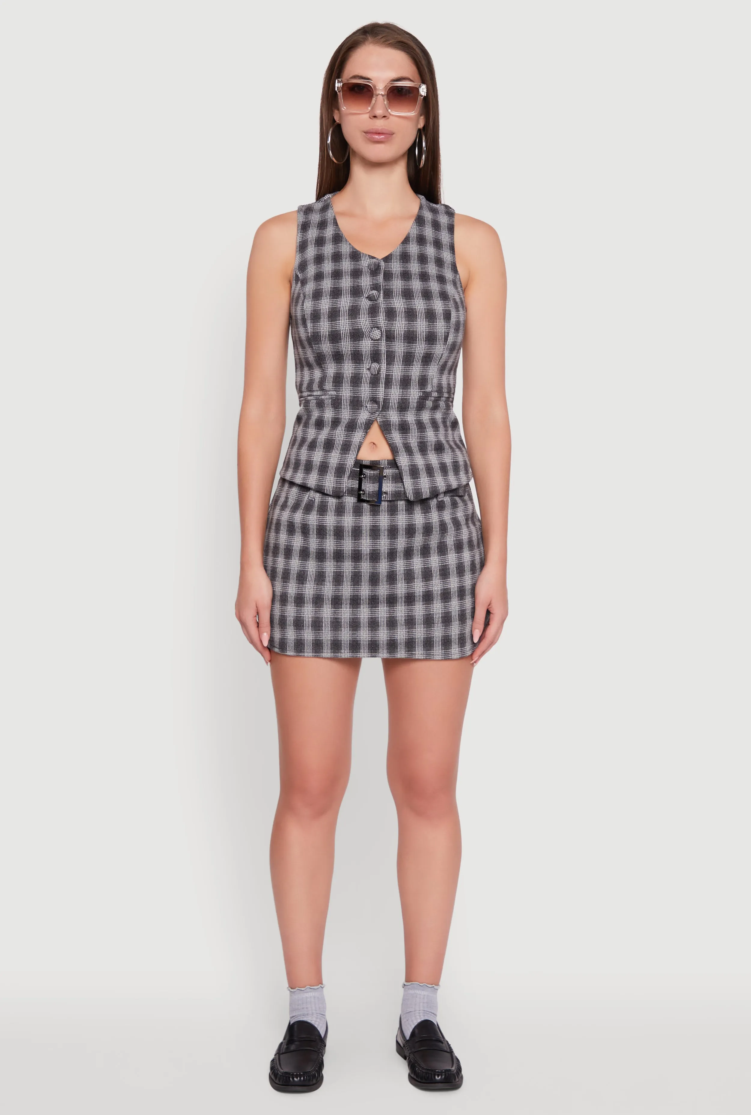 Fleece Plaid Button Front V-Neck Vest sold by Rainbow product image thumbnail 3