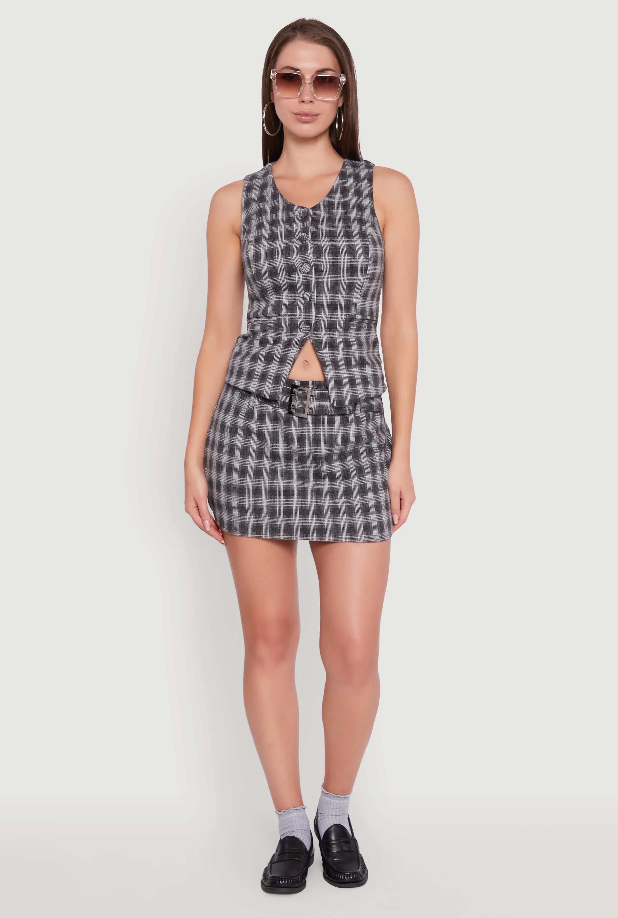 Fleece Plaid Button Front V-Neck Vest sold by Rainbow product image thumbnail 2