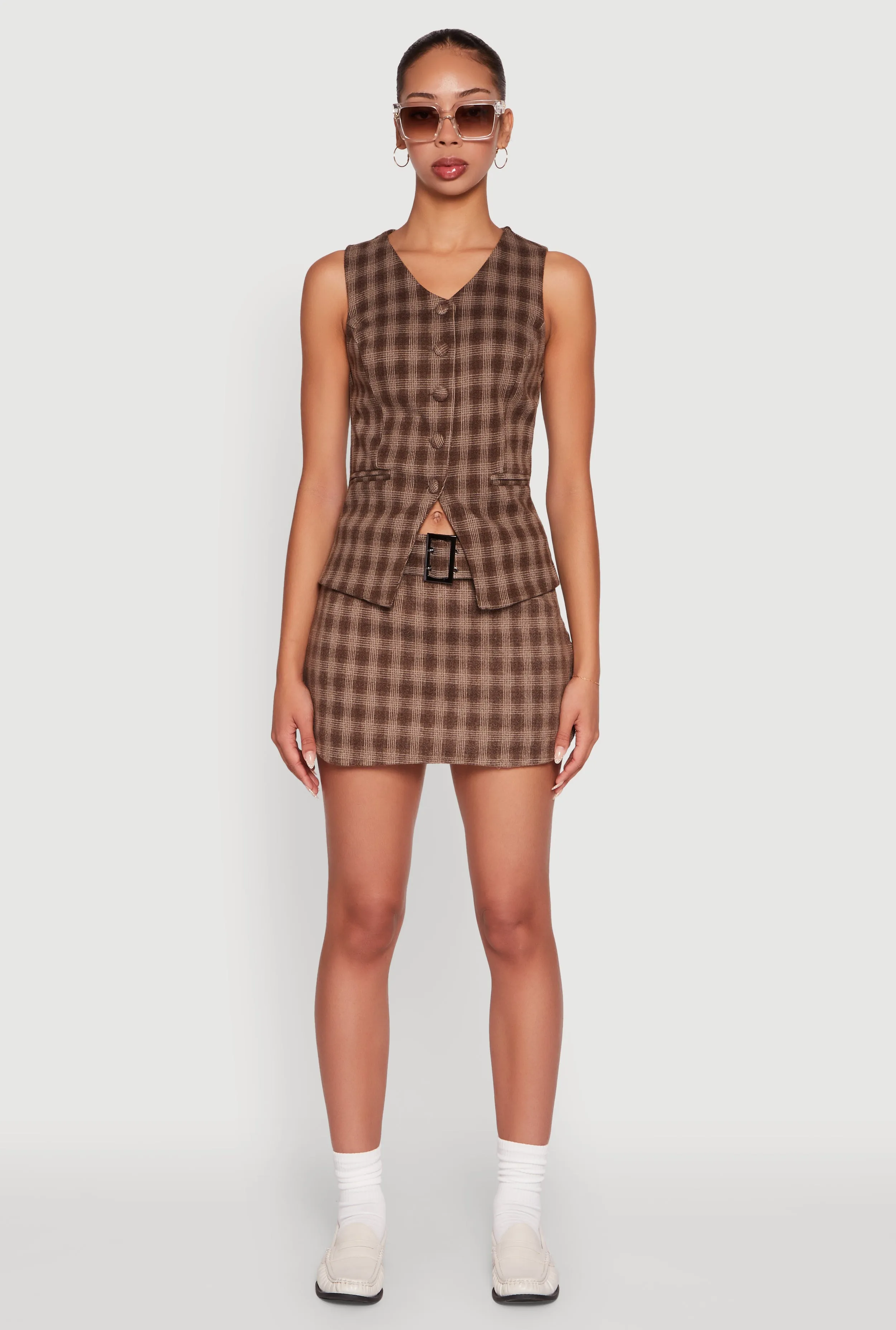 Fleece Plaid Button Front V-Neck Vest sold by Rainbow product image thumbnail 3