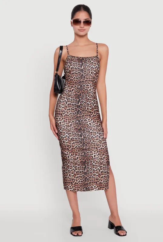 Trendy Square Neck Leopard Print Cami Dress sold by Rainbow