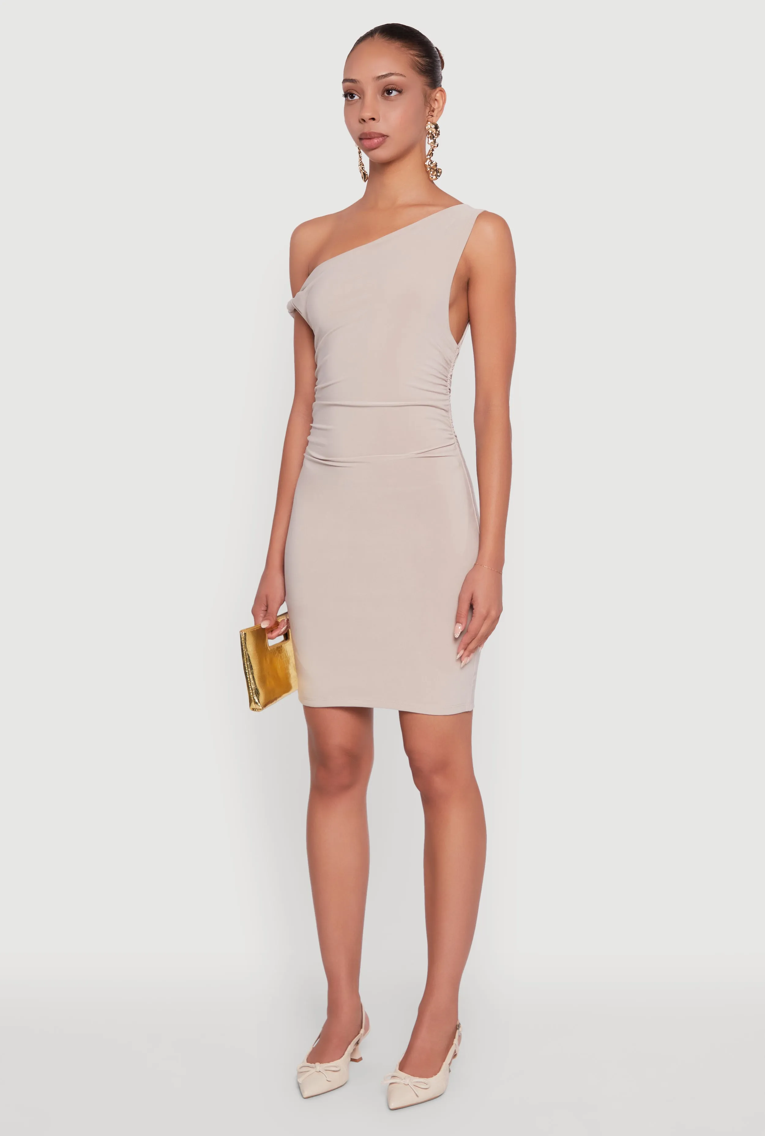 Asymmetrical Shoulder Ruched Side Mini Dress sold by Rainbow product image thumbnail 3