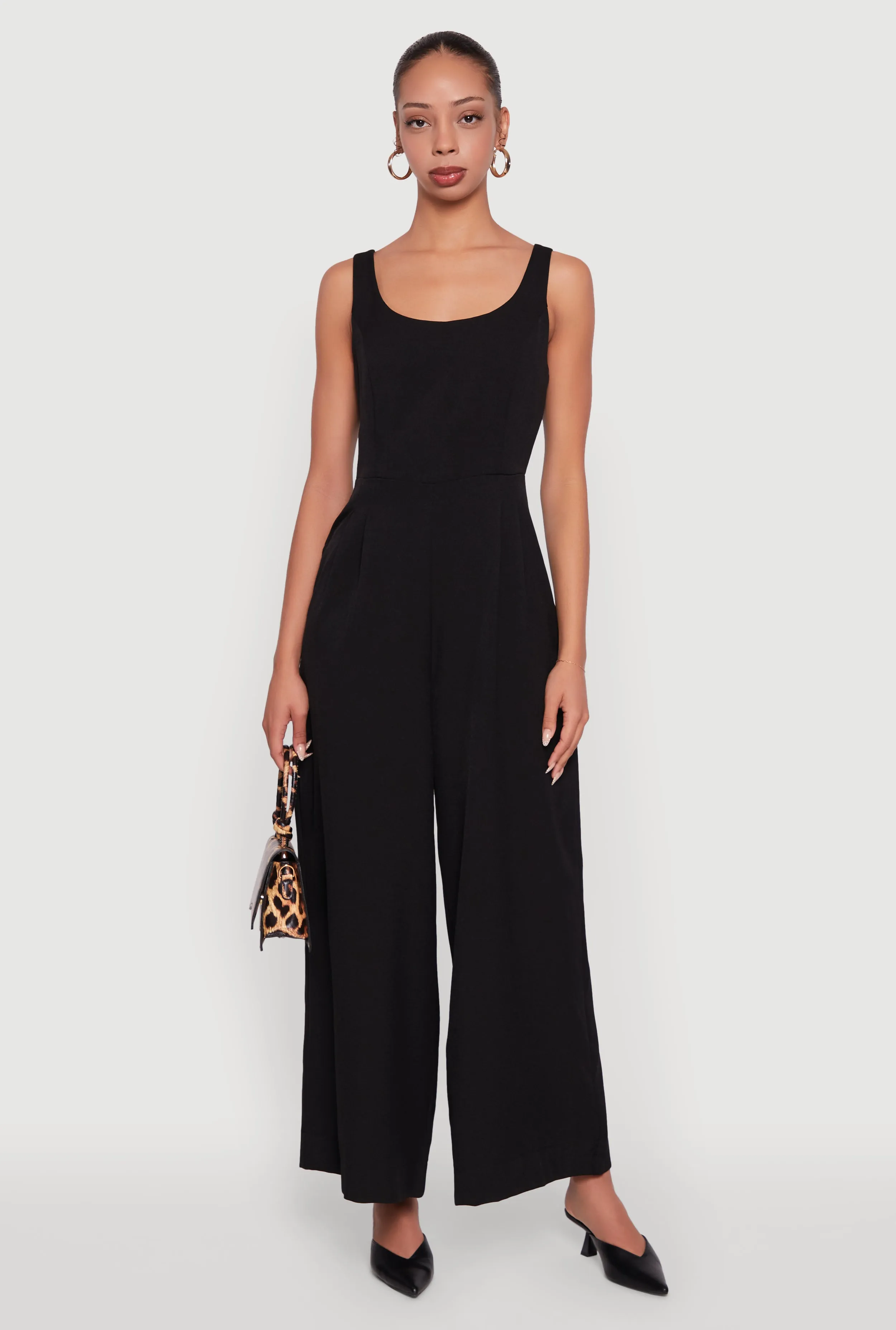 Solid Crepe Knit Sleeveless Jumpsuit with Zip Back sold by Rainbow