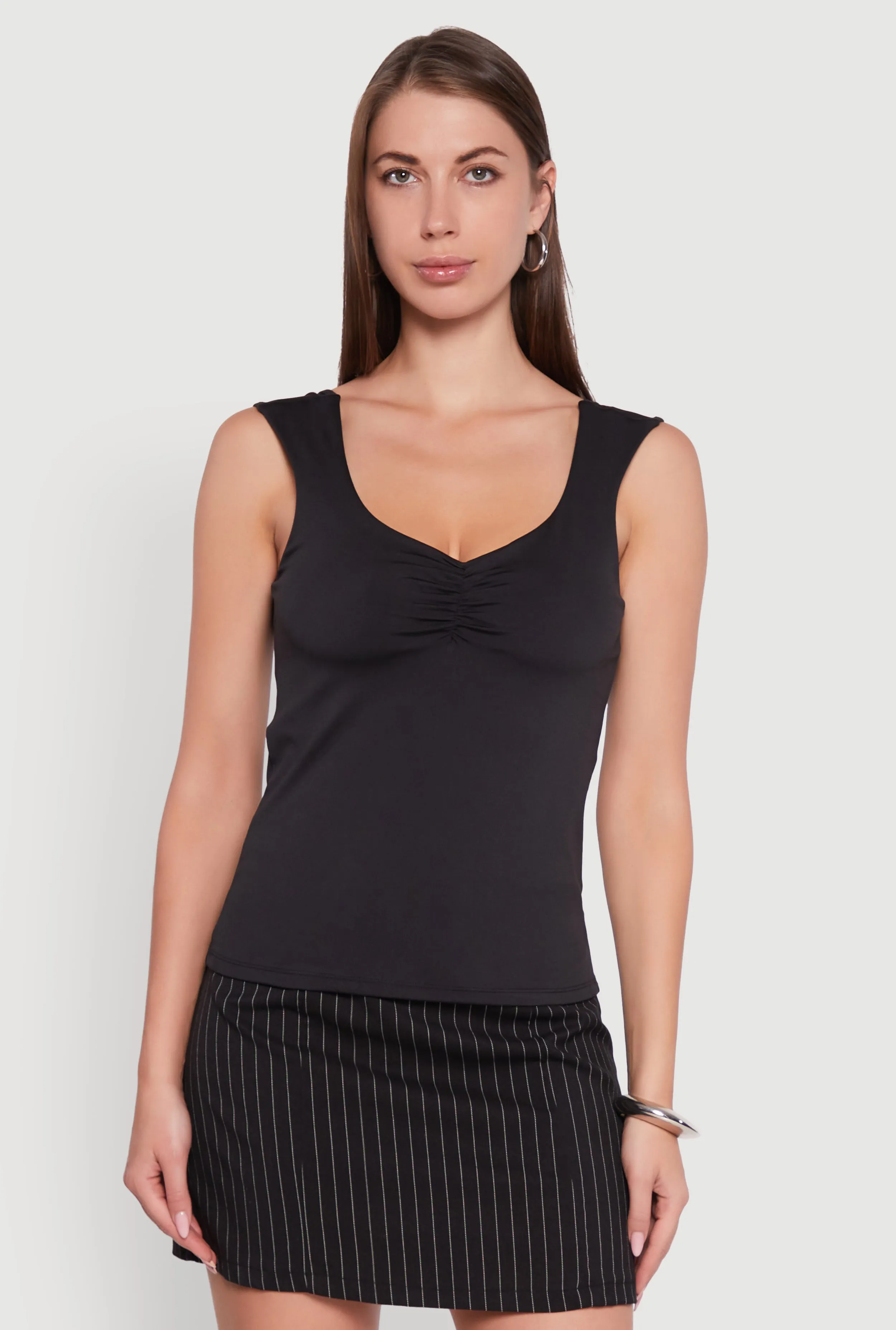 Ruched V Neck Tank Top with Shelf Bra sold by Rainbow product image thumbnail 2