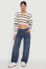 Striped Polo Collar Frayed Hem Crop Sweater sold by Rainbow