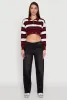 Striped Polo Collar Frayed Hem Crop Sweater sold by Rainbow