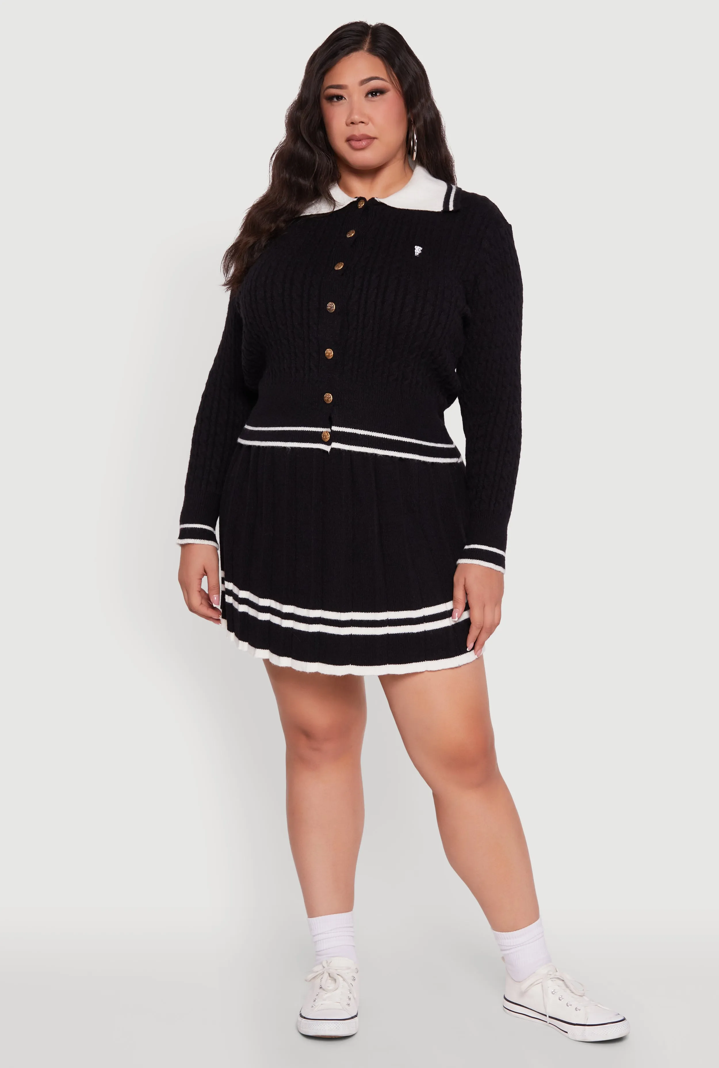Plus Size Bear Patch Graphic Varsity Stripe Cardigan sold by Rainbow product image thumbnail 2