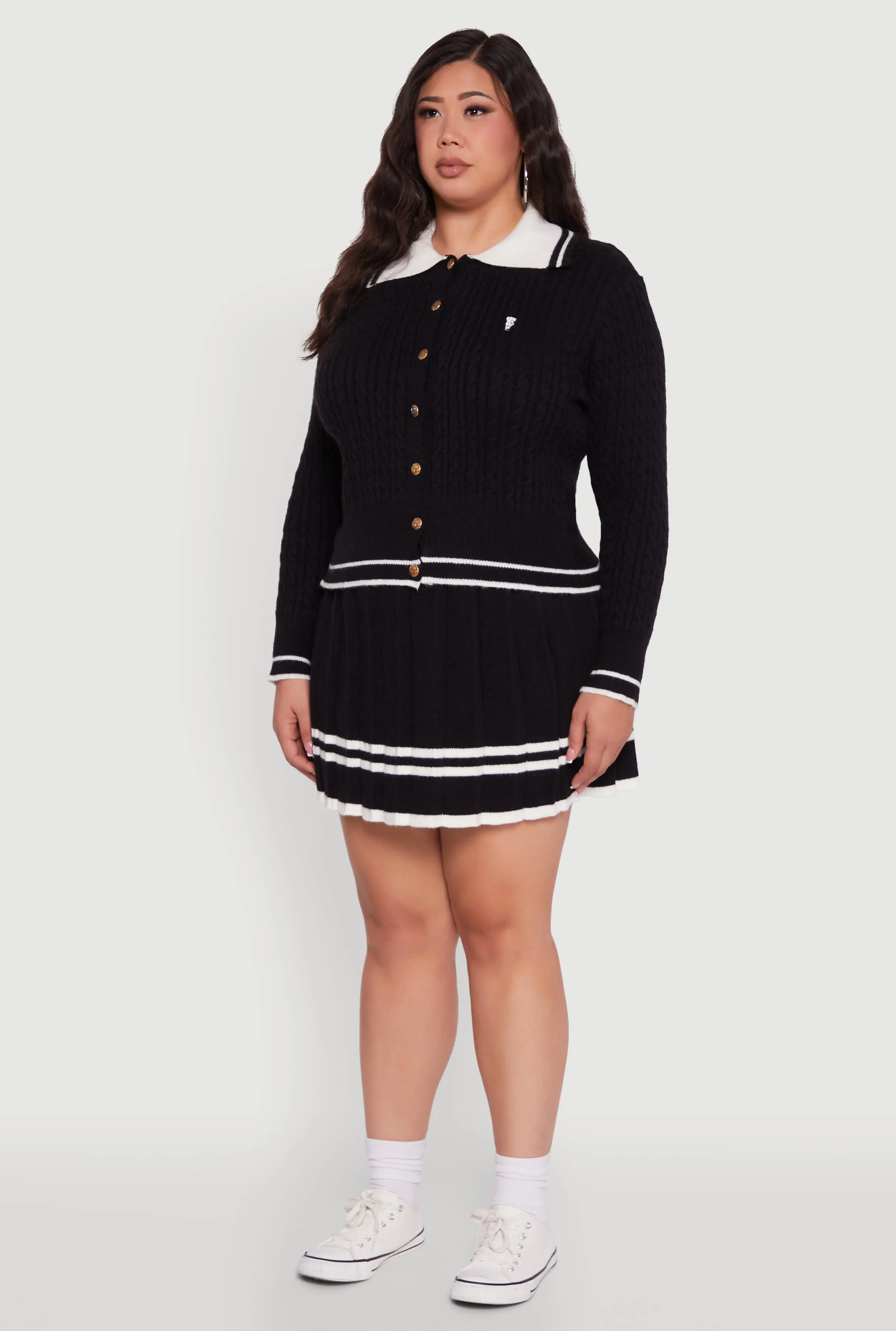 Plus Size Bear Patch Graphic Varsity Stripe Cardigan sold by Rainbow product image thumbnail 5