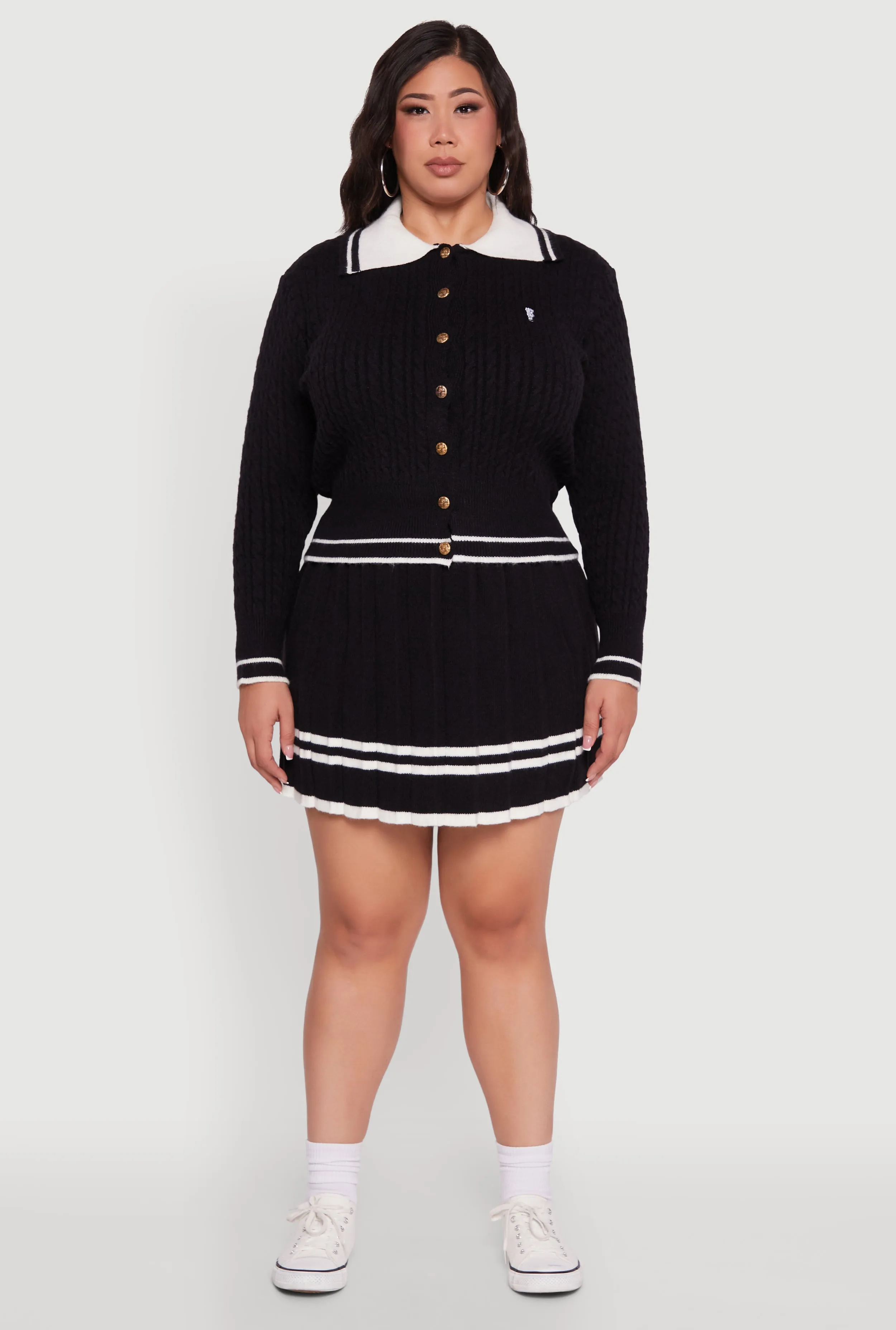 Plus Size Bear Patch Graphic Varsity Stripe Cardigan sold by Rainbow product image thumbnail 3