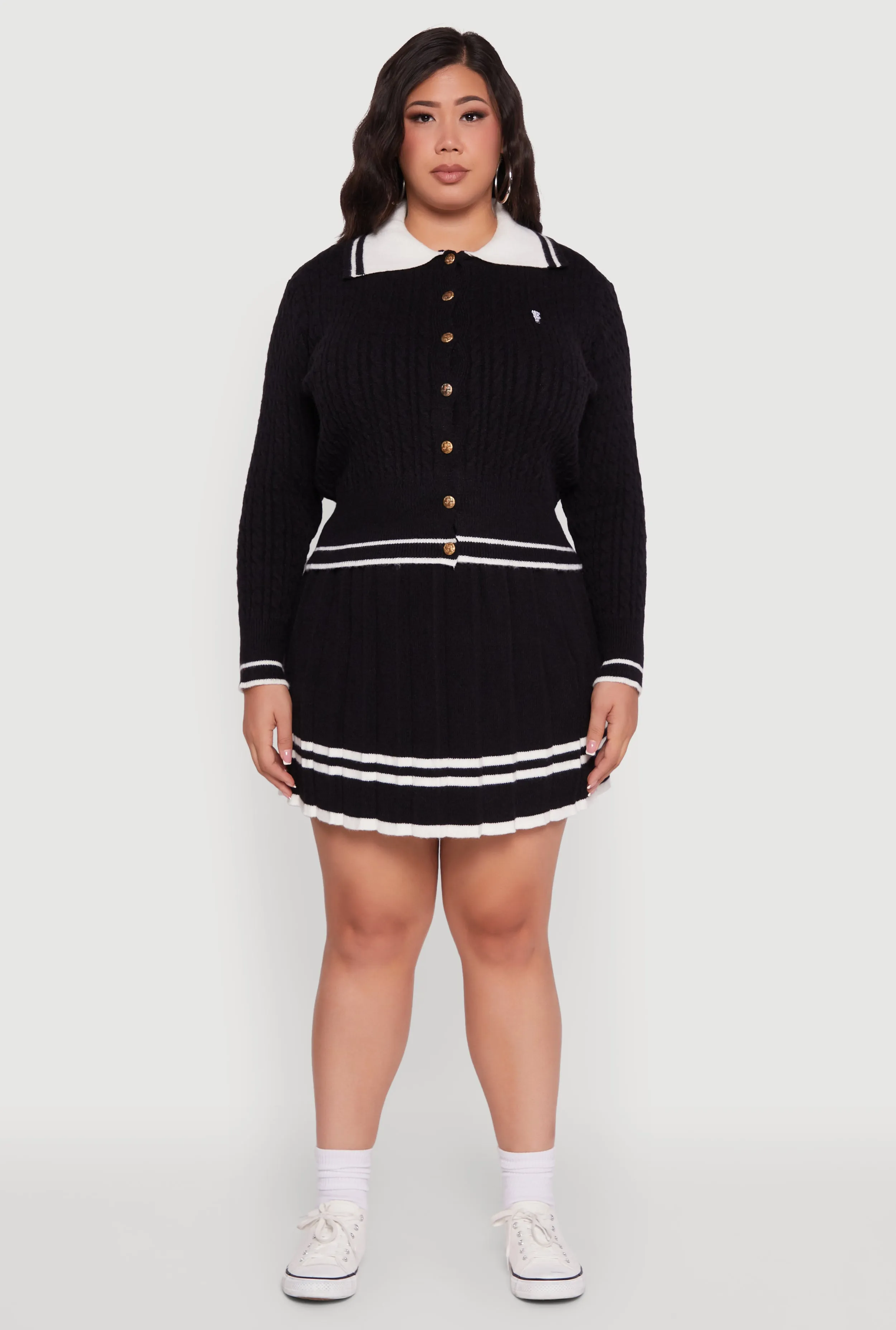 Plus Size High Waisted Varsity Stripe Pleated Skirt sold by Rainbow product image thumbnail 2