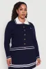 Plus Size Bear Patch Graphic Varsity Stripe Cardigan sold by Rainbow