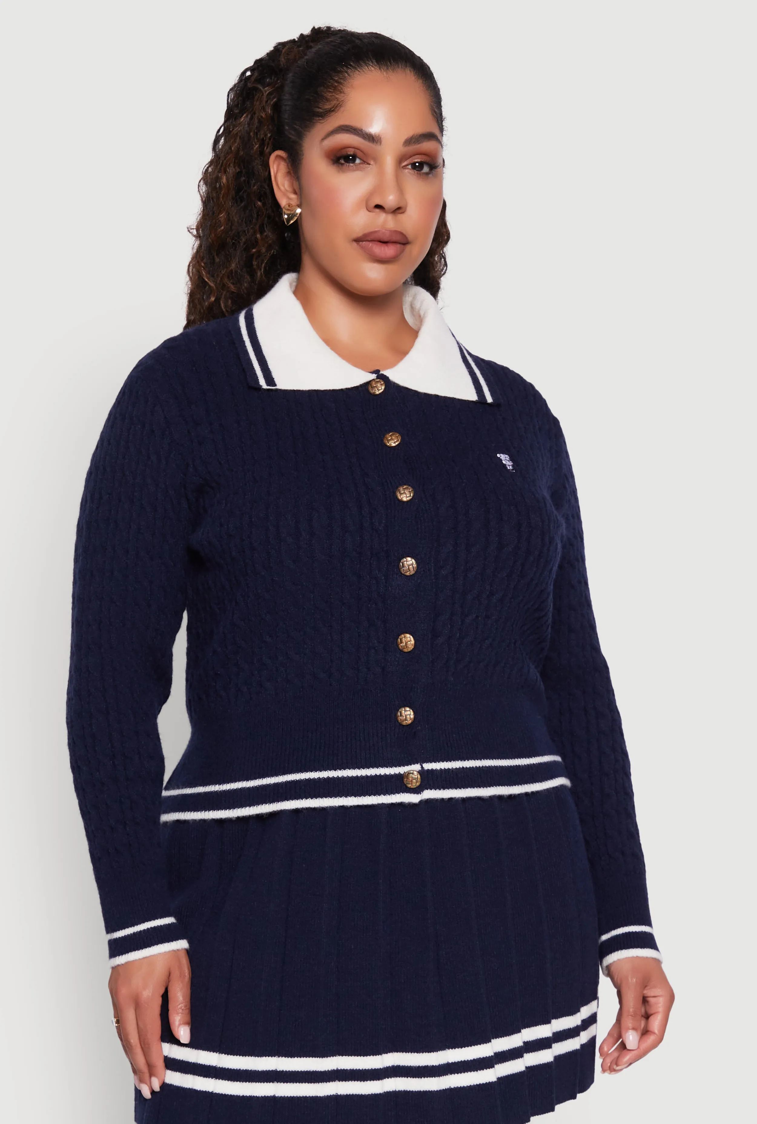 Plus Size Bear Patch Graphic Varsity Stripe Cardigan sold by Rainbow product image thumbnail 3