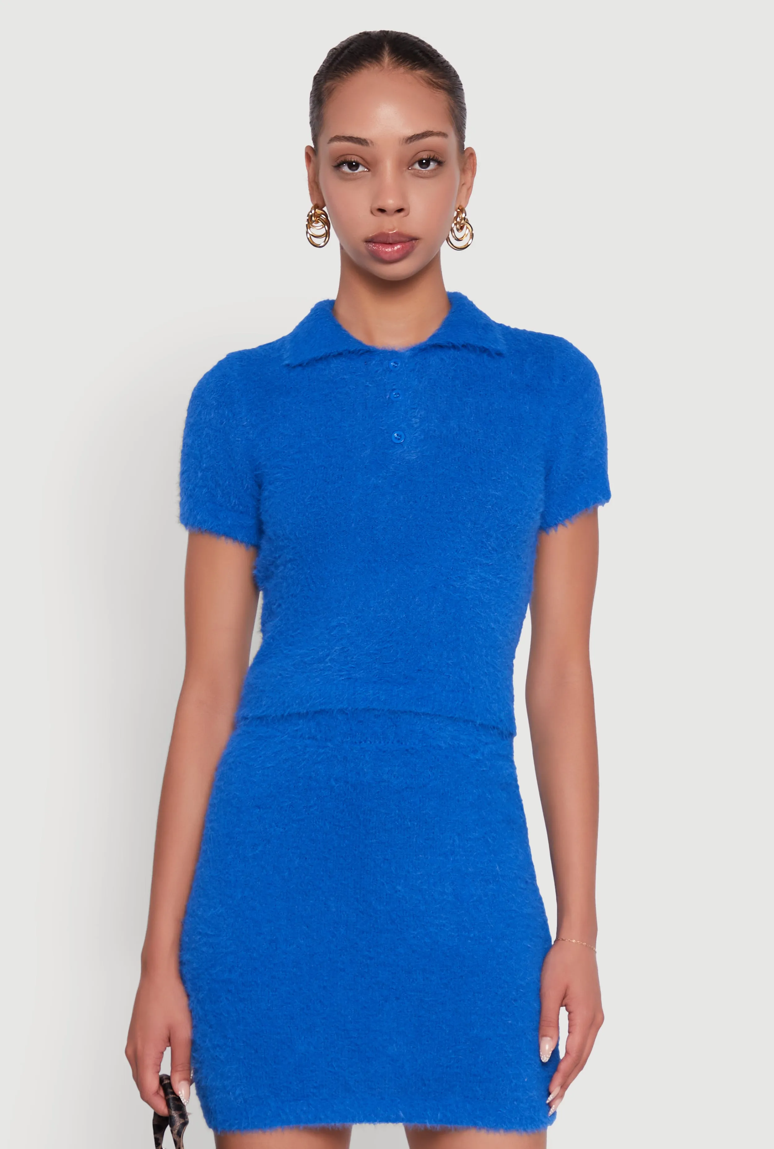 Eyelash Knit Crop Polo Shirt sold by Rainbow