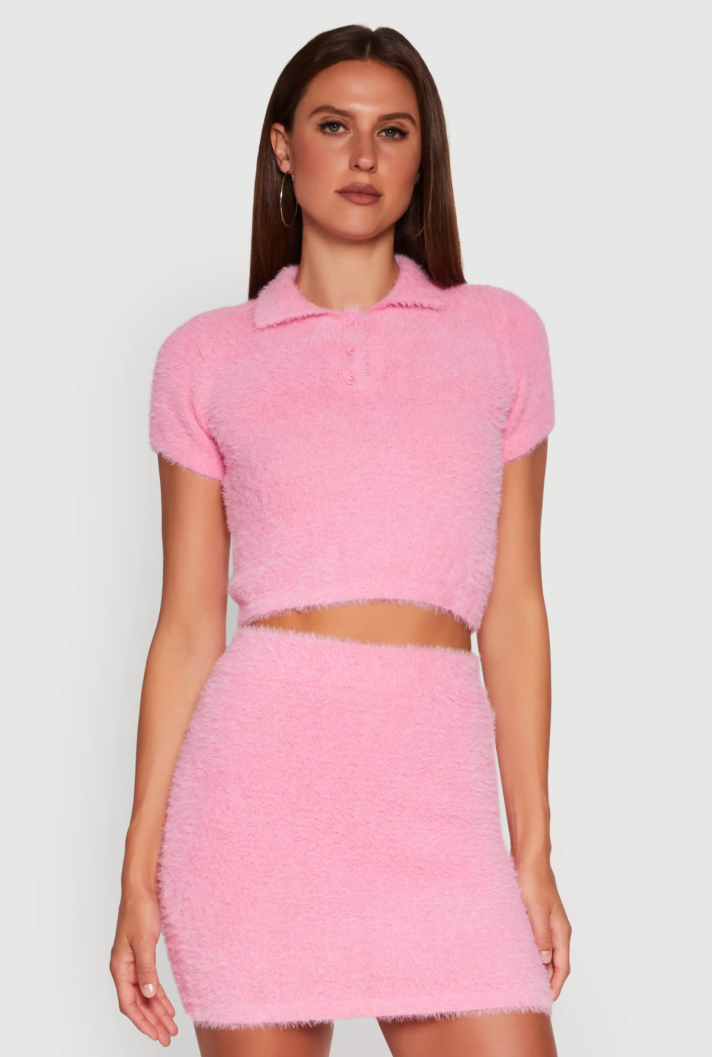 Eyelash Knit Crop Polo Shirt sold by Rainbow