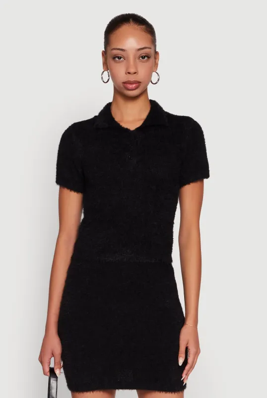 Eyelash Knit Crop Polo Shirt sold by Rainbow