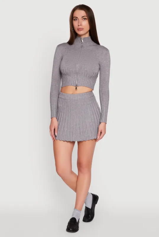 Ribbed Knit Mid Rise Pleated Mini Skirt sold by Rainbow