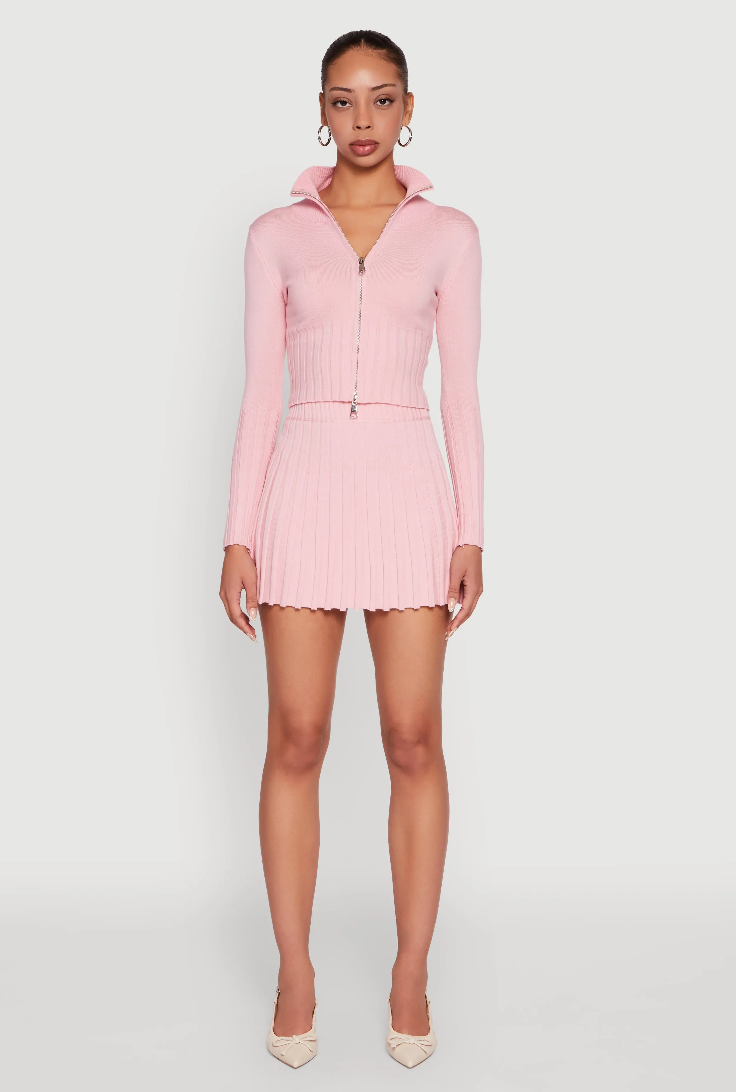 Ribbed Knit Mid Rise Pleated Mini Skirt sold by Rainbow product image thumbnail 2