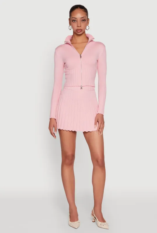 Ribbed Knit Mid Rise Pleated Mini Skirt sold by Rainbow