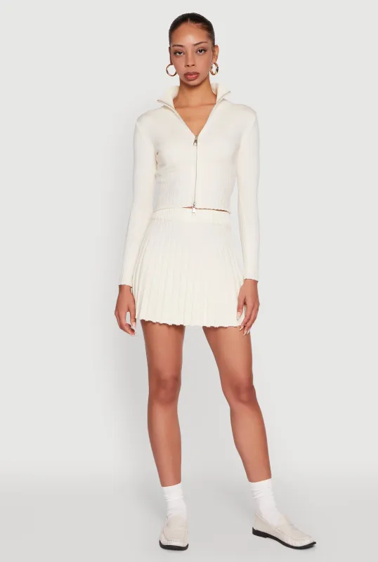 Ribbed Knit Mid Rise Pleated Mini Skirt sold by Rainbow