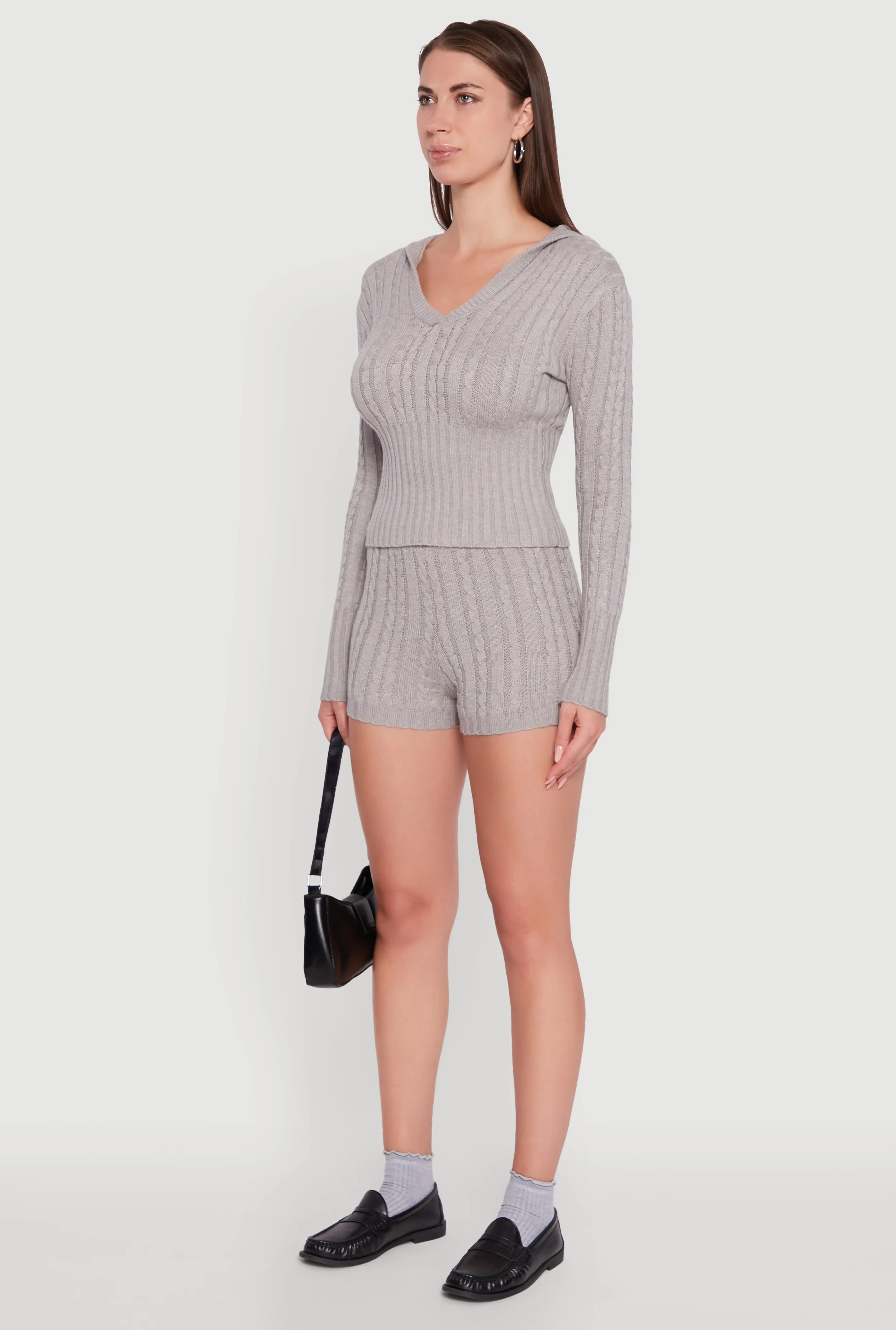 Cable Knit V Neck Hooded Sweater sold by Rainbow product image thumbnail 5