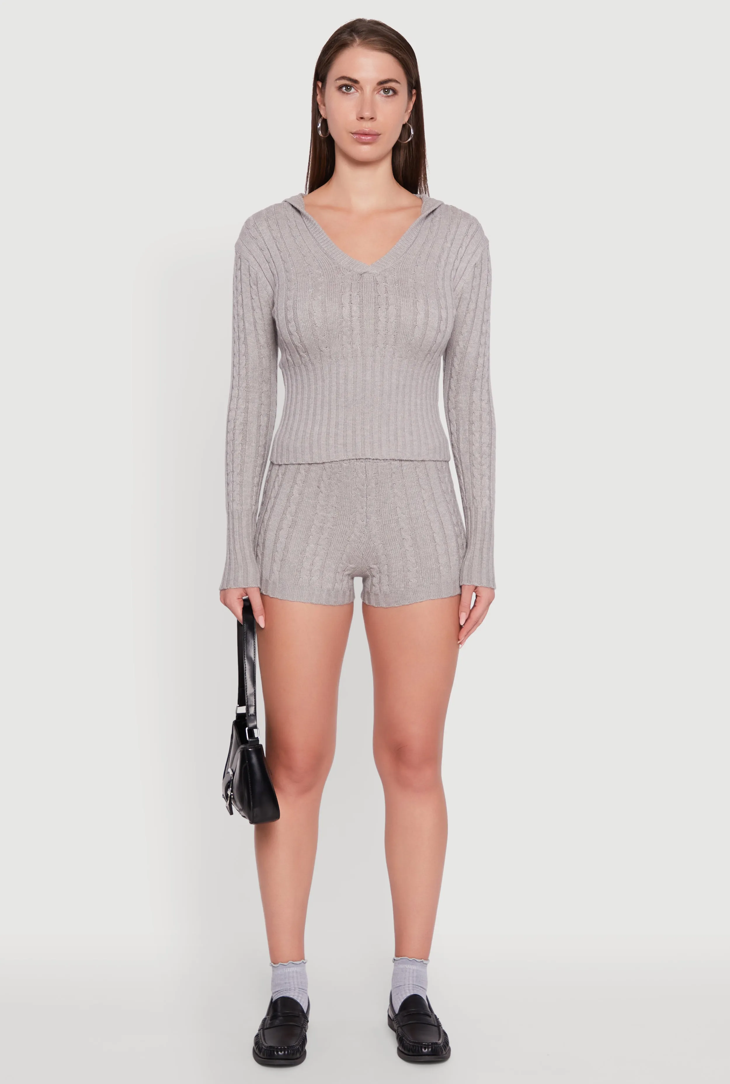 Cable Knit V Neck Hooded Sweater sold by Rainbow product image thumbnail 3