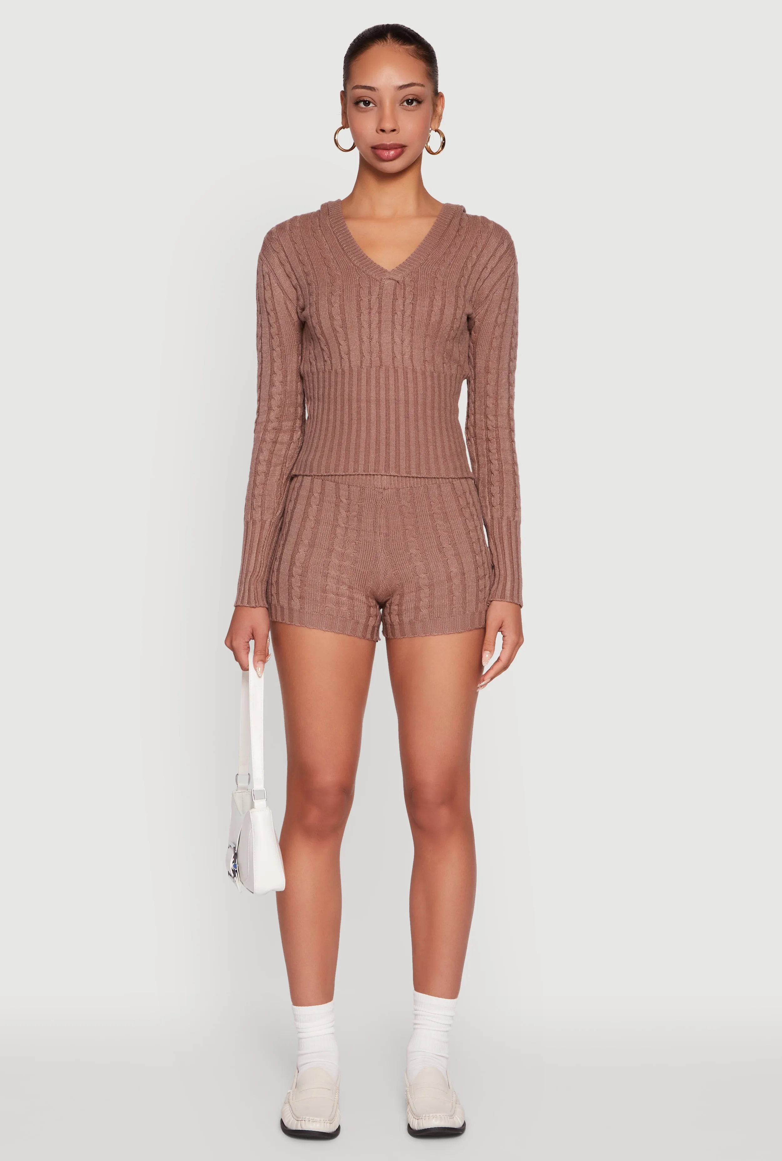 Cable Knit V Neck Hooded Sweater sold by Rainbow product image thumbnail 3