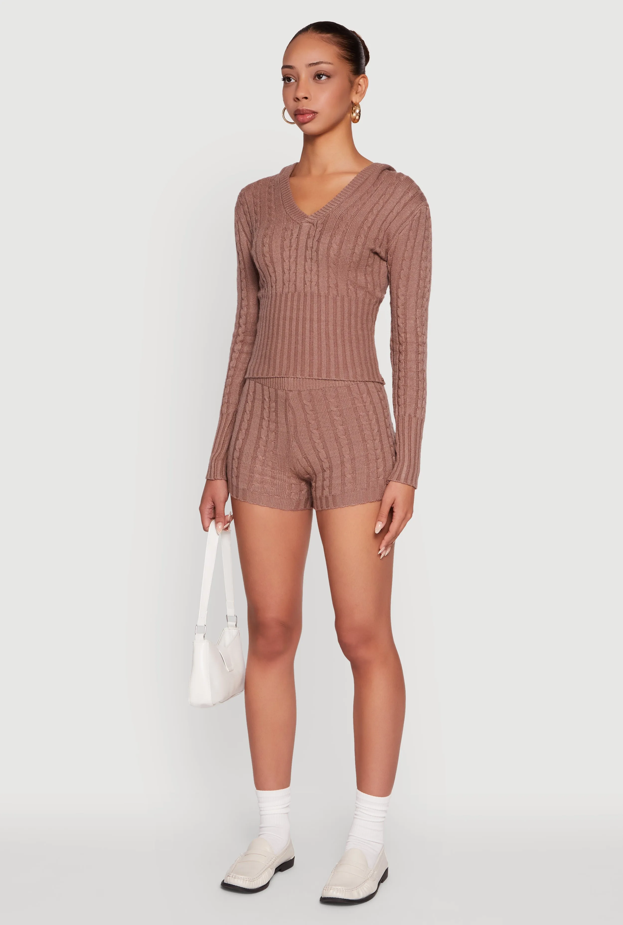 Cable Knit V Neck Hooded Sweater sold by Rainbow product image thumbnail 5