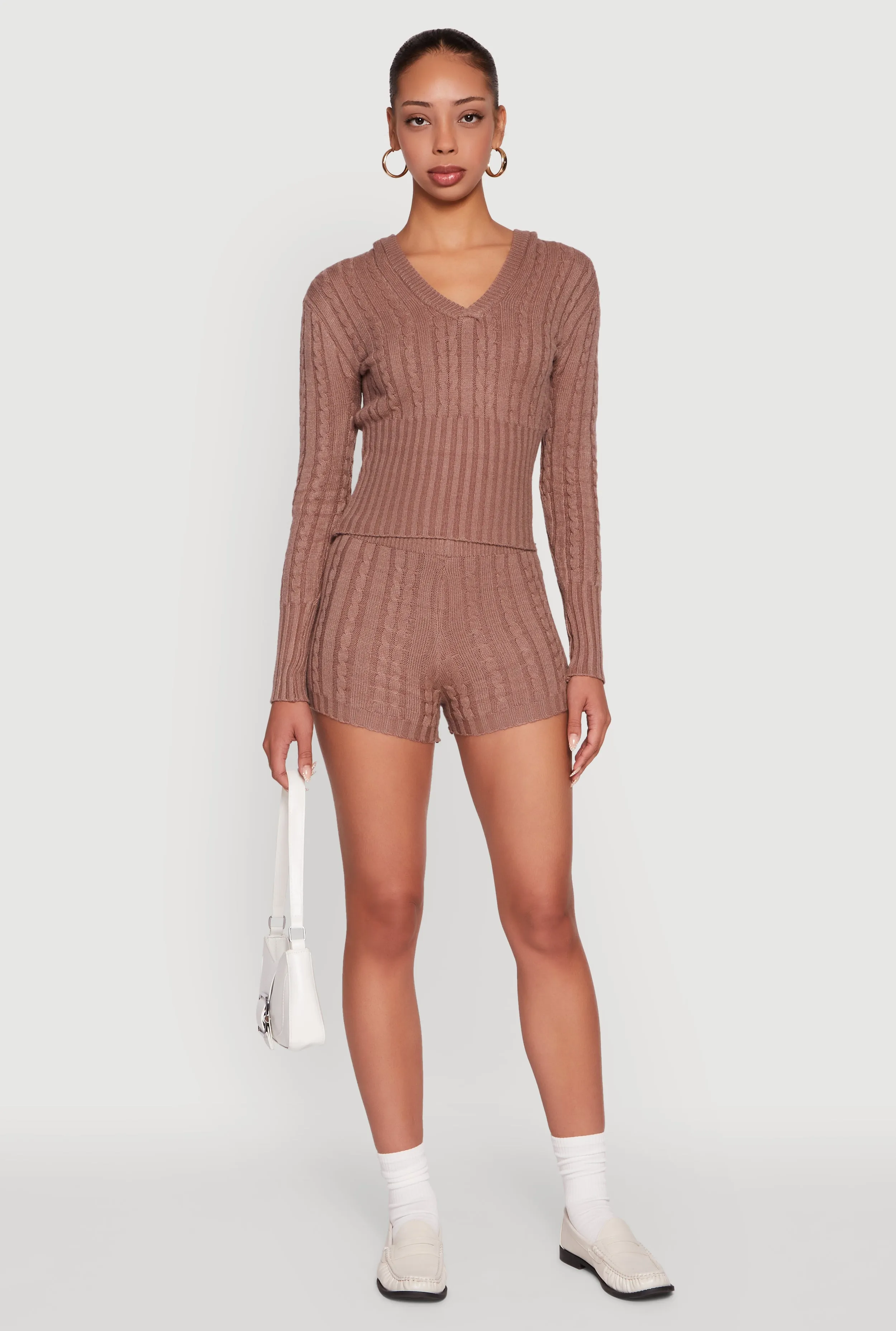 Cable Knit V Neck Hooded Sweater sold by Rainbow product image thumbnail 2