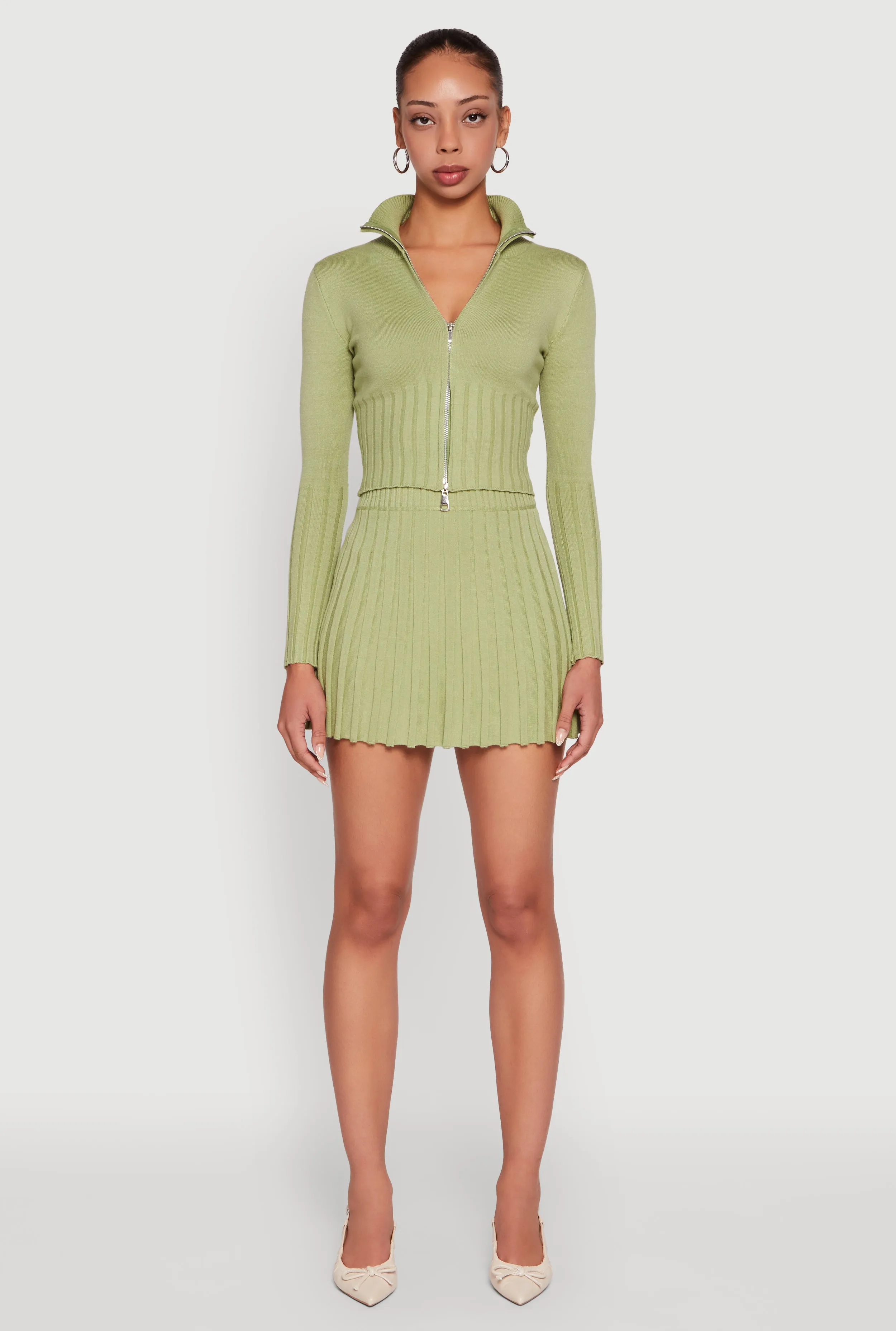 Ribbed Knit Mid Rise Pleated Mini Skirt sold by Rainbow product image thumbnail 2