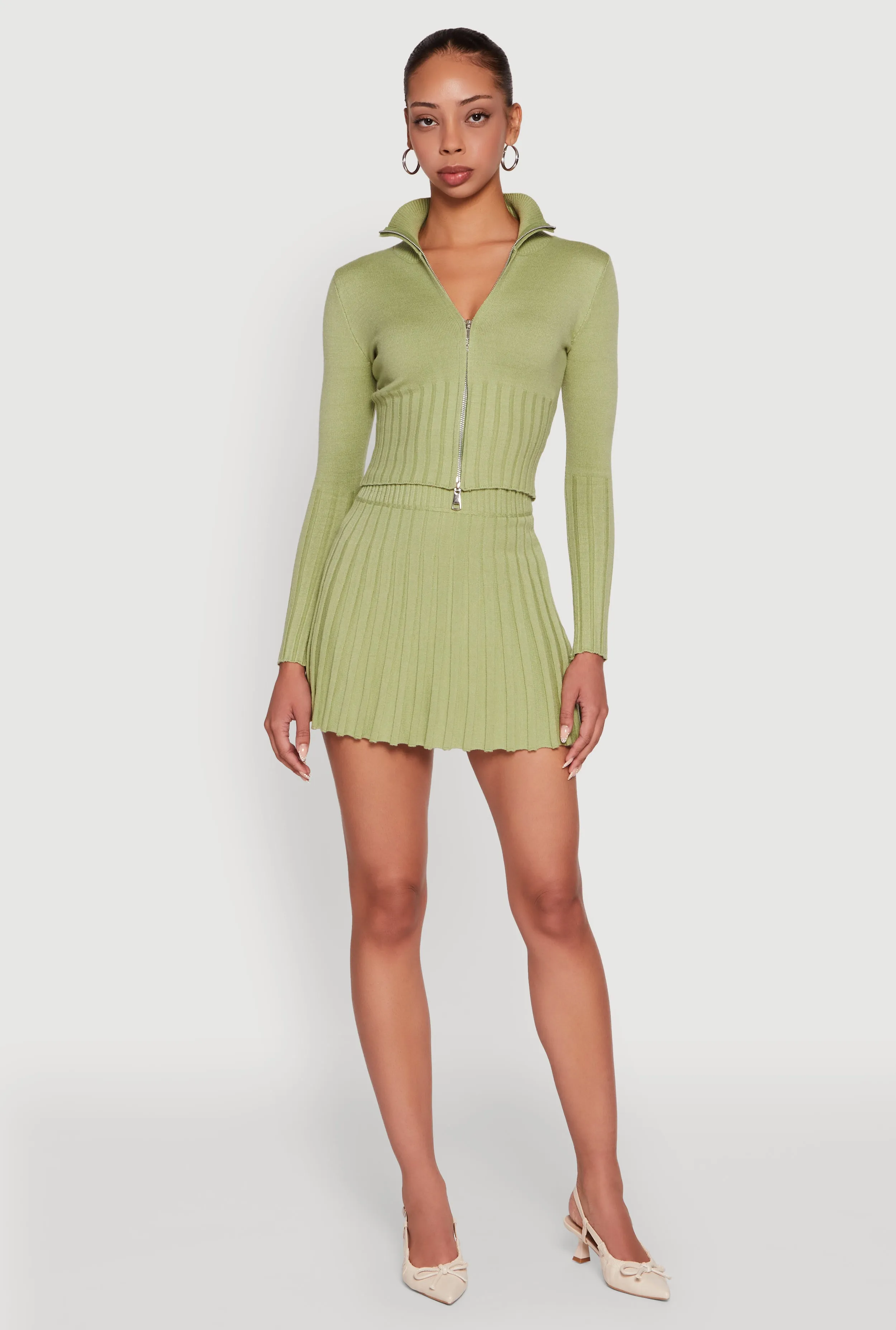 Ribbed Knit Mid Rise Pleated Mini Skirt sold by Rainbow