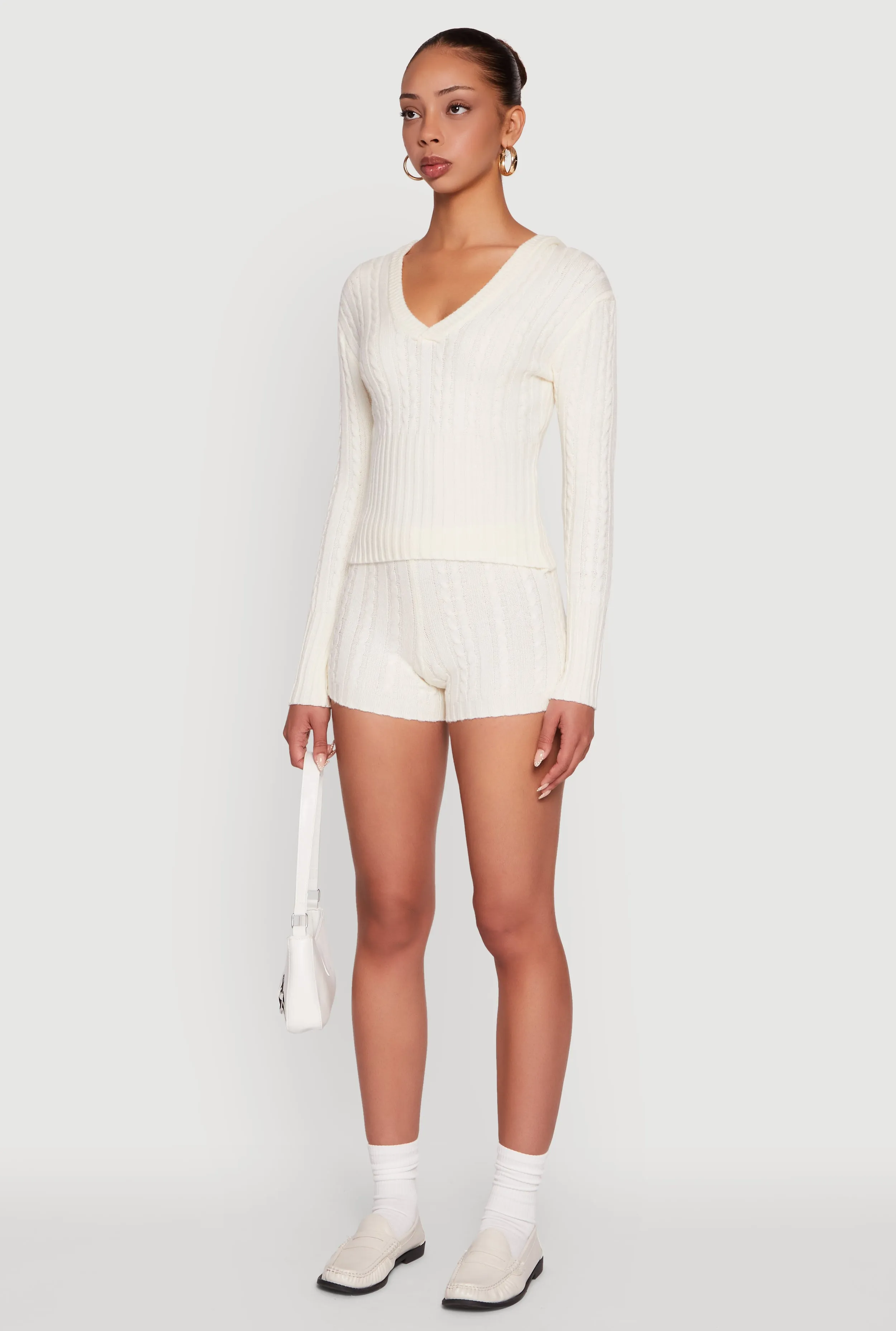 Cable Knit V Neck Hooded Sweater sold by Rainbow product image thumbnail 5