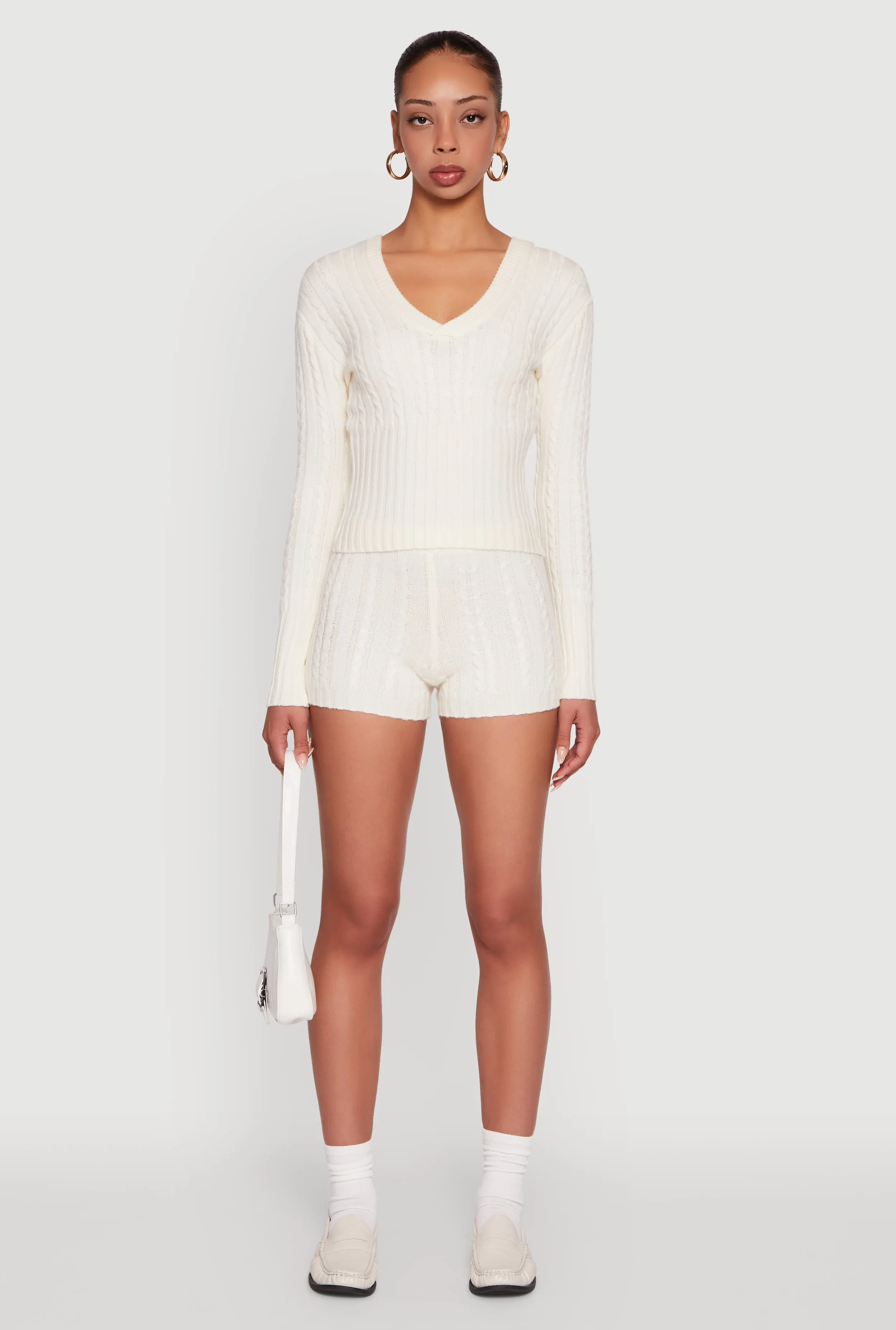 Cable Knit V Neck Hooded Sweater sold by Rainbow product image thumbnail 3