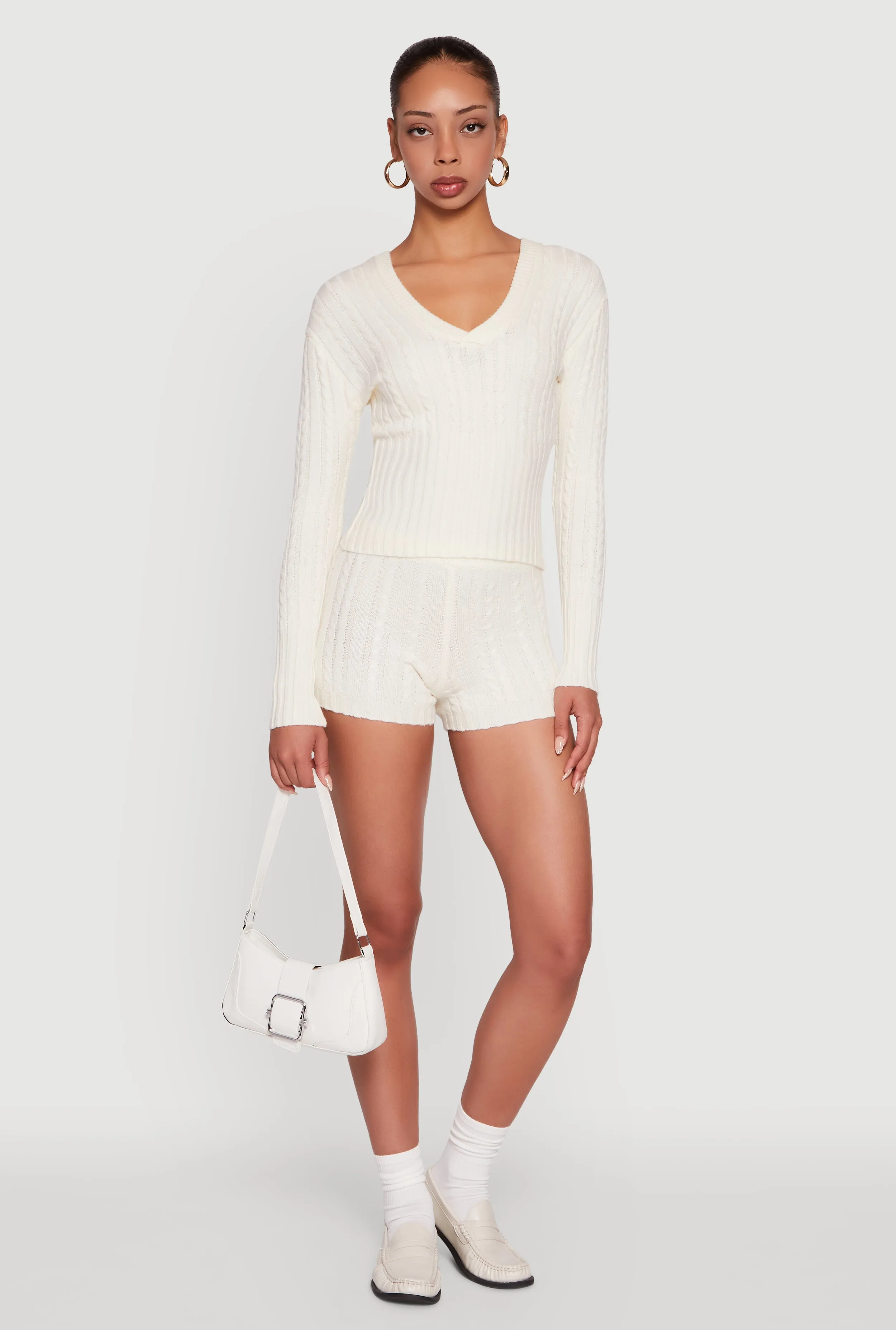 Cable Knit V Neck Hooded Sweater sold by Rainbow product image thumbnail 2